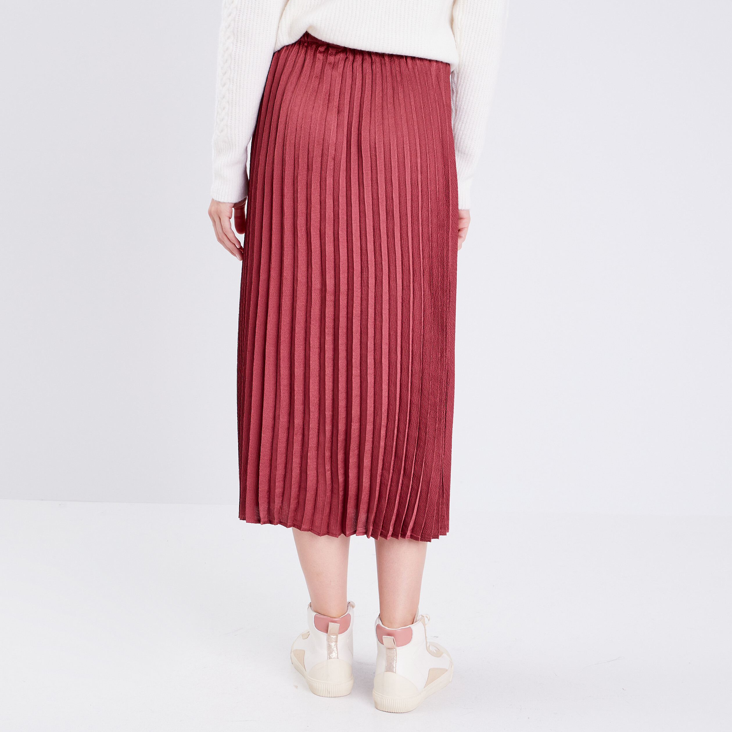 Jupe midi droite plissée vieux rose femme