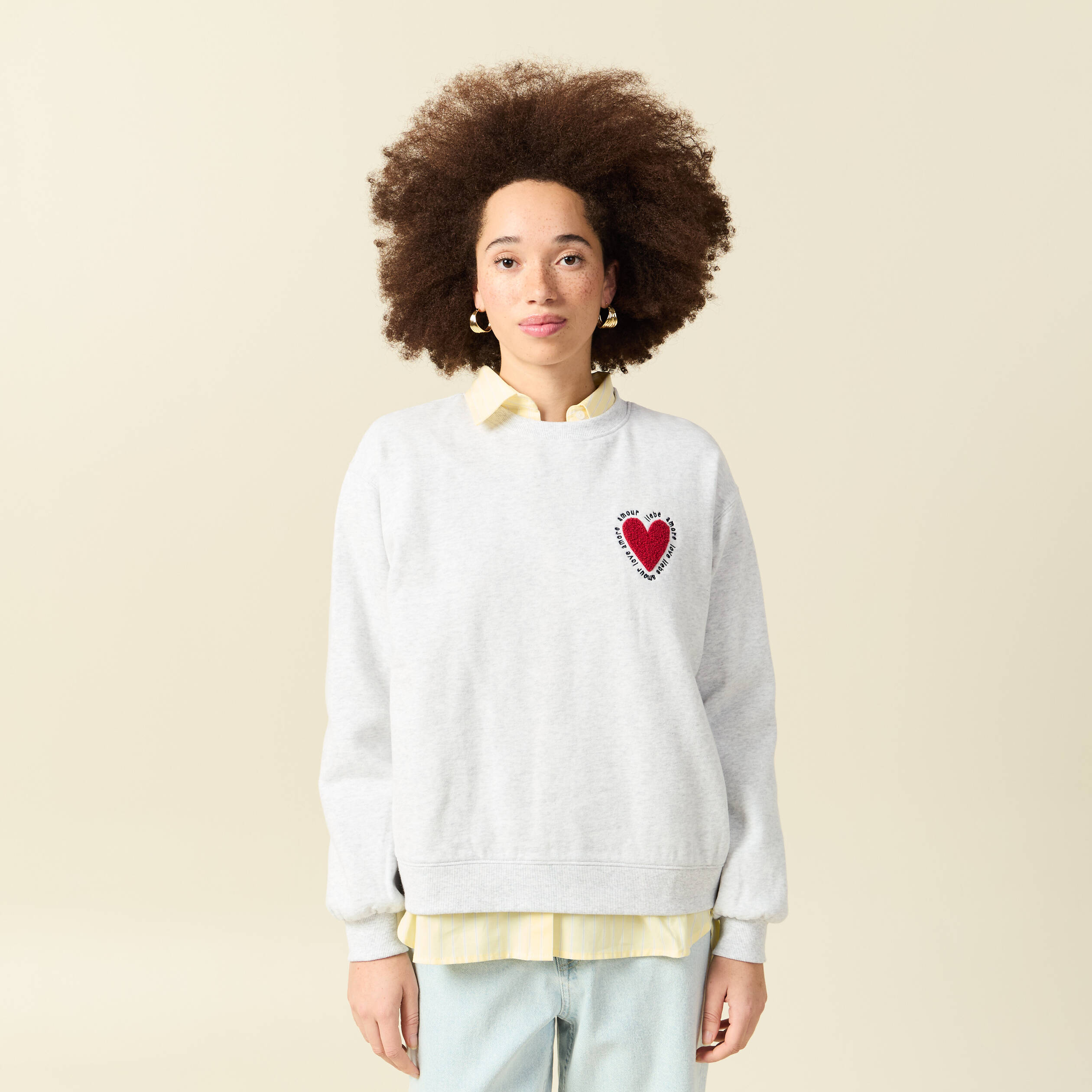 Sweat droit manches longues gris femme
