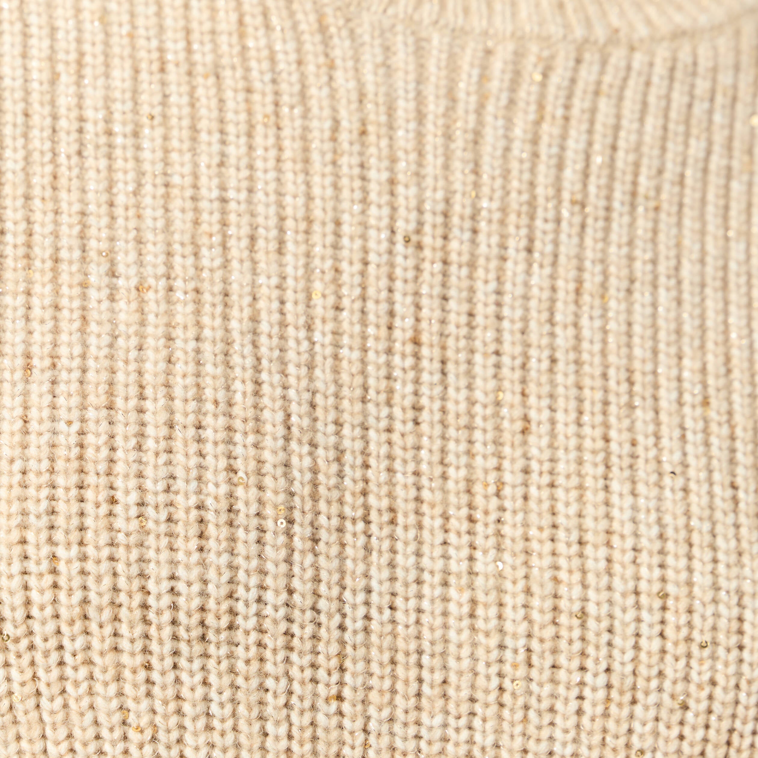 Pull manches longues col rond &agrave; sequins creme femme