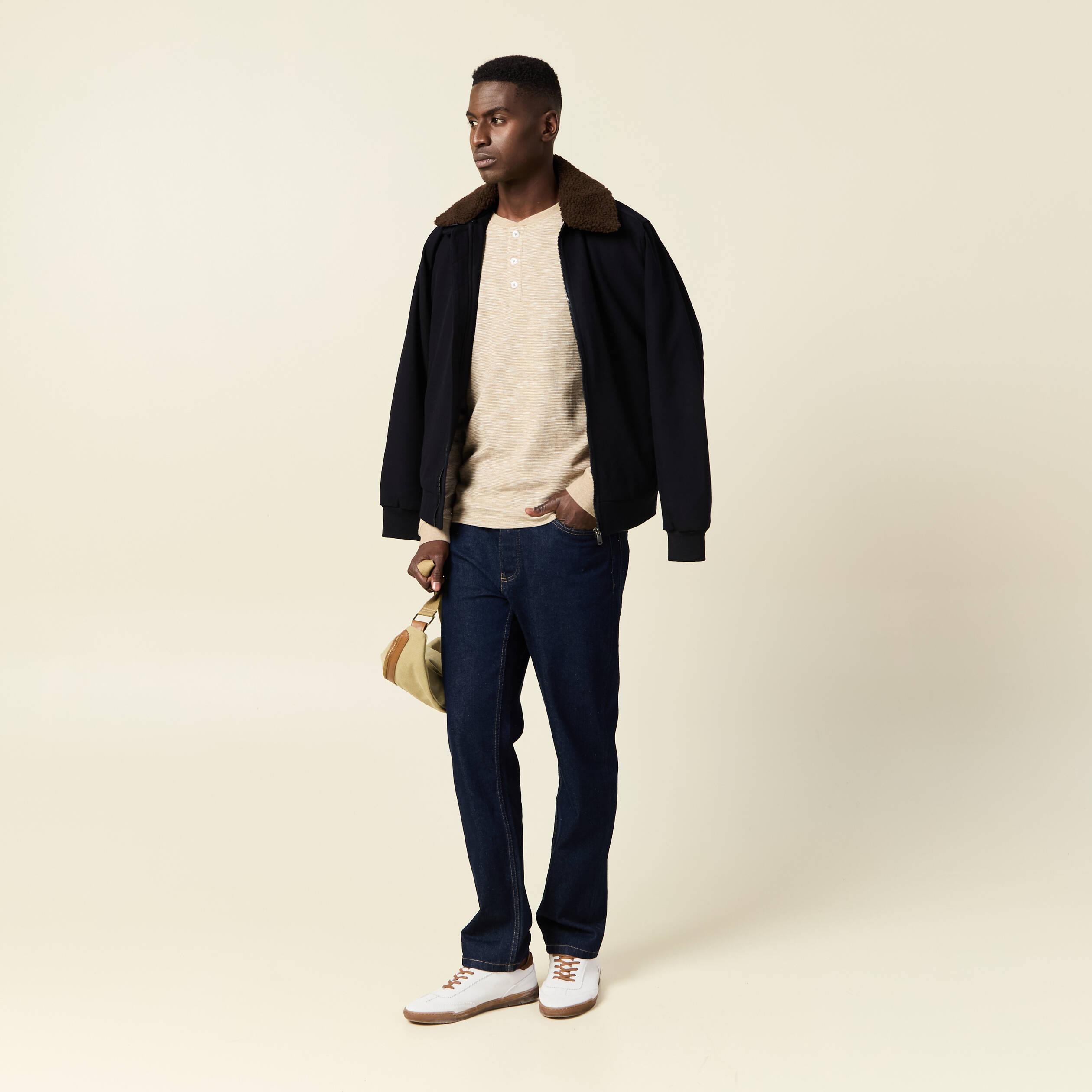 T-shirt en coton manches longues vert kaki homme