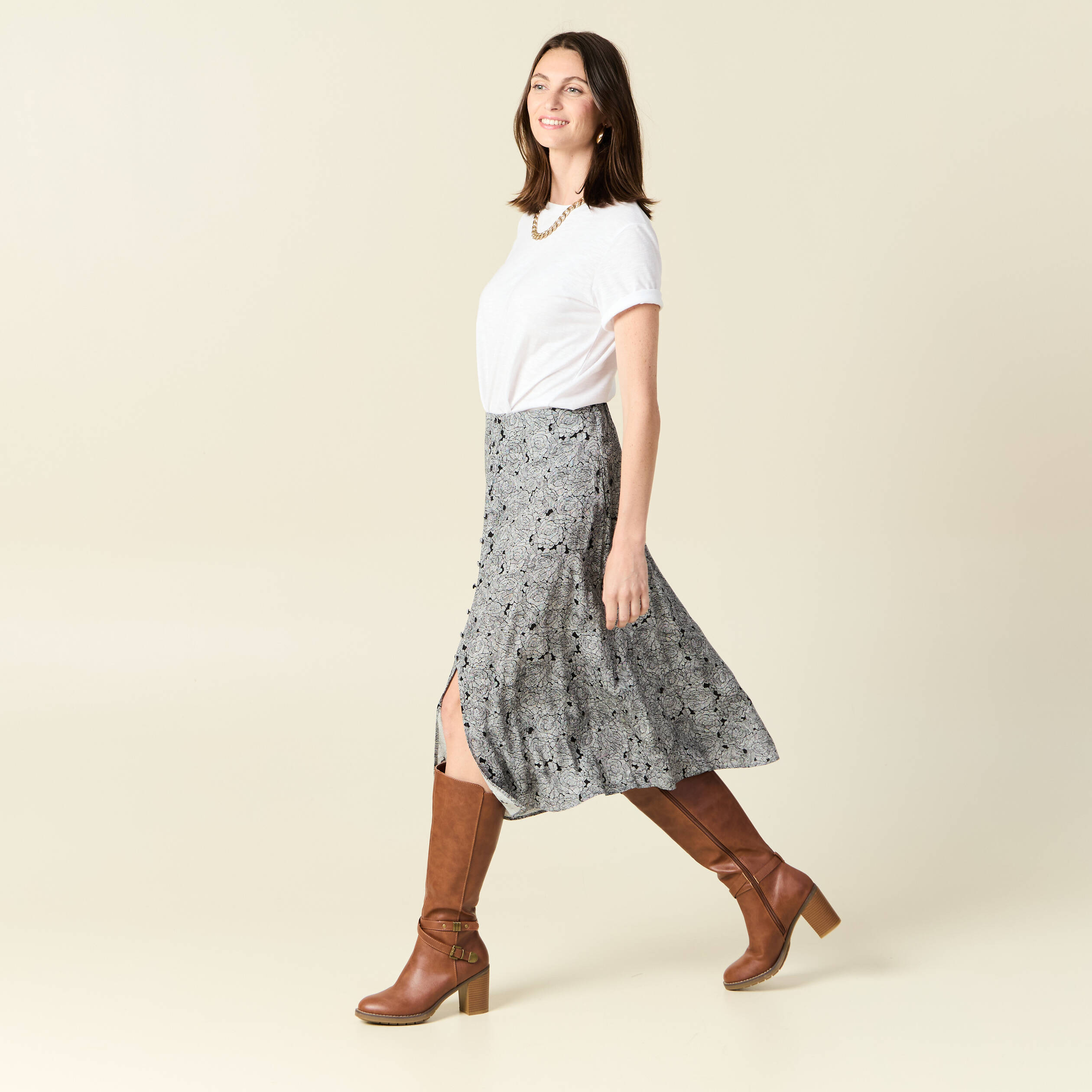 jupe midi droite fendue noir femme Jupe midi droite fendue noir femme