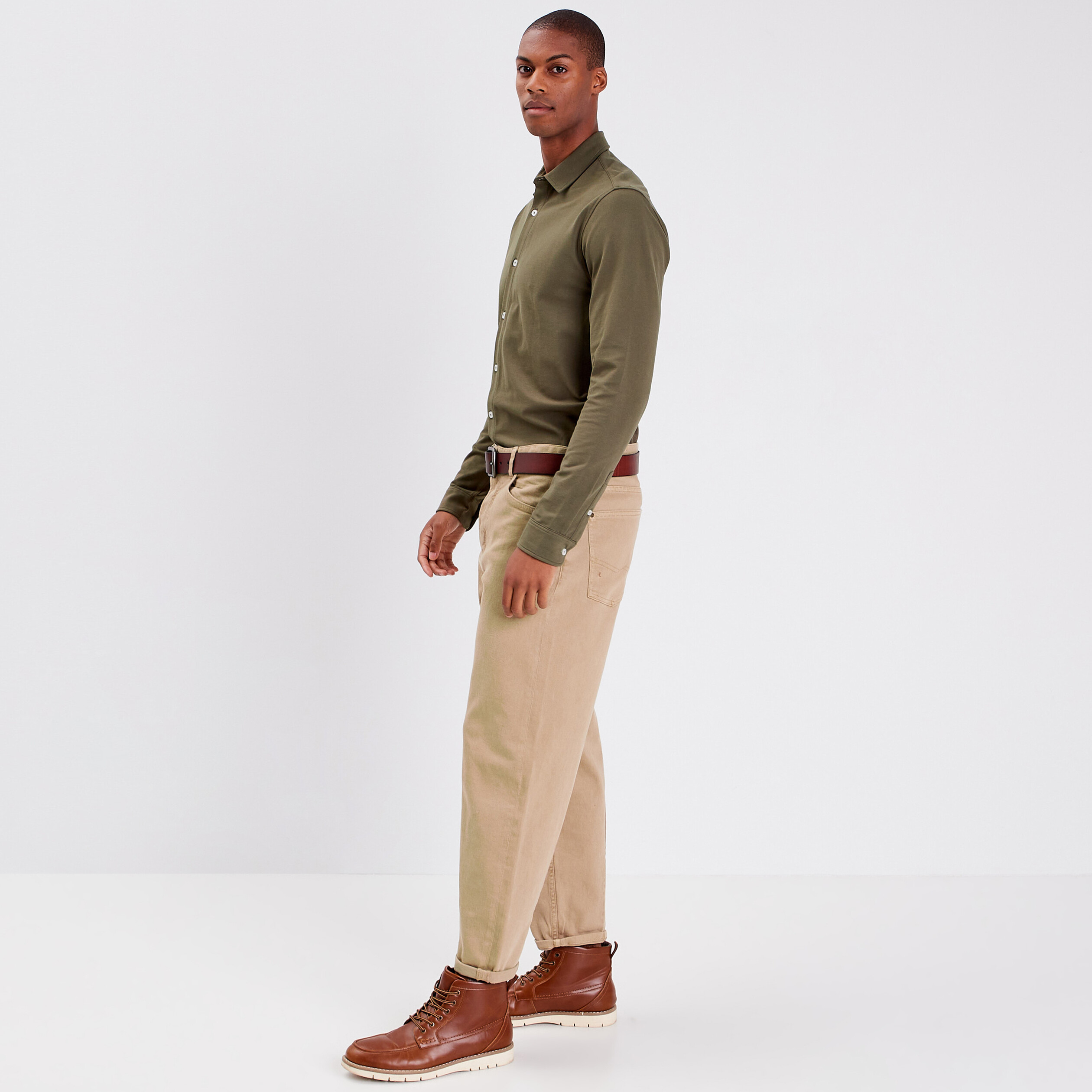 Chemise manches longues taupe homme