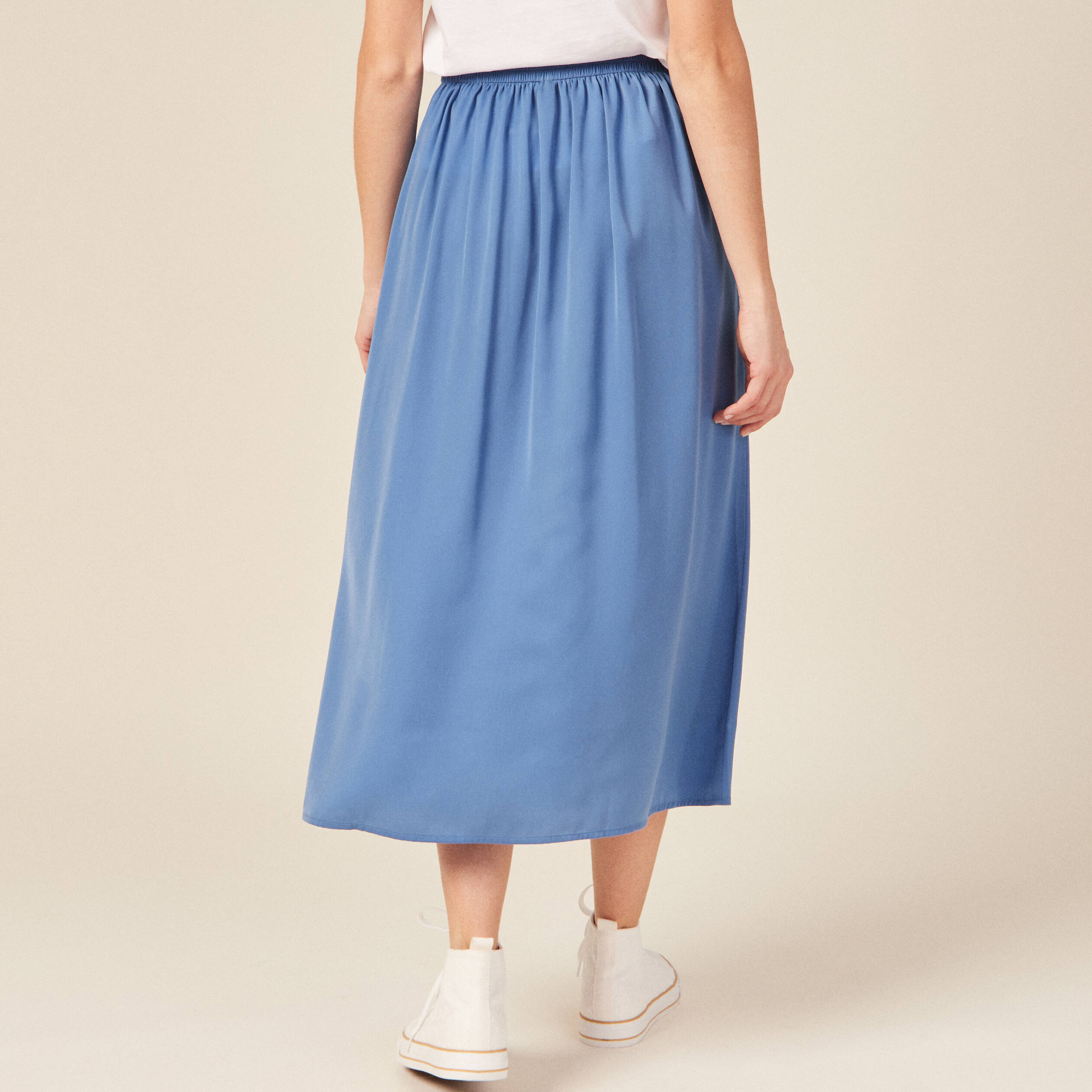 jupe longue evasee satin bleu femme Jupe longue évasée satin bleu femme