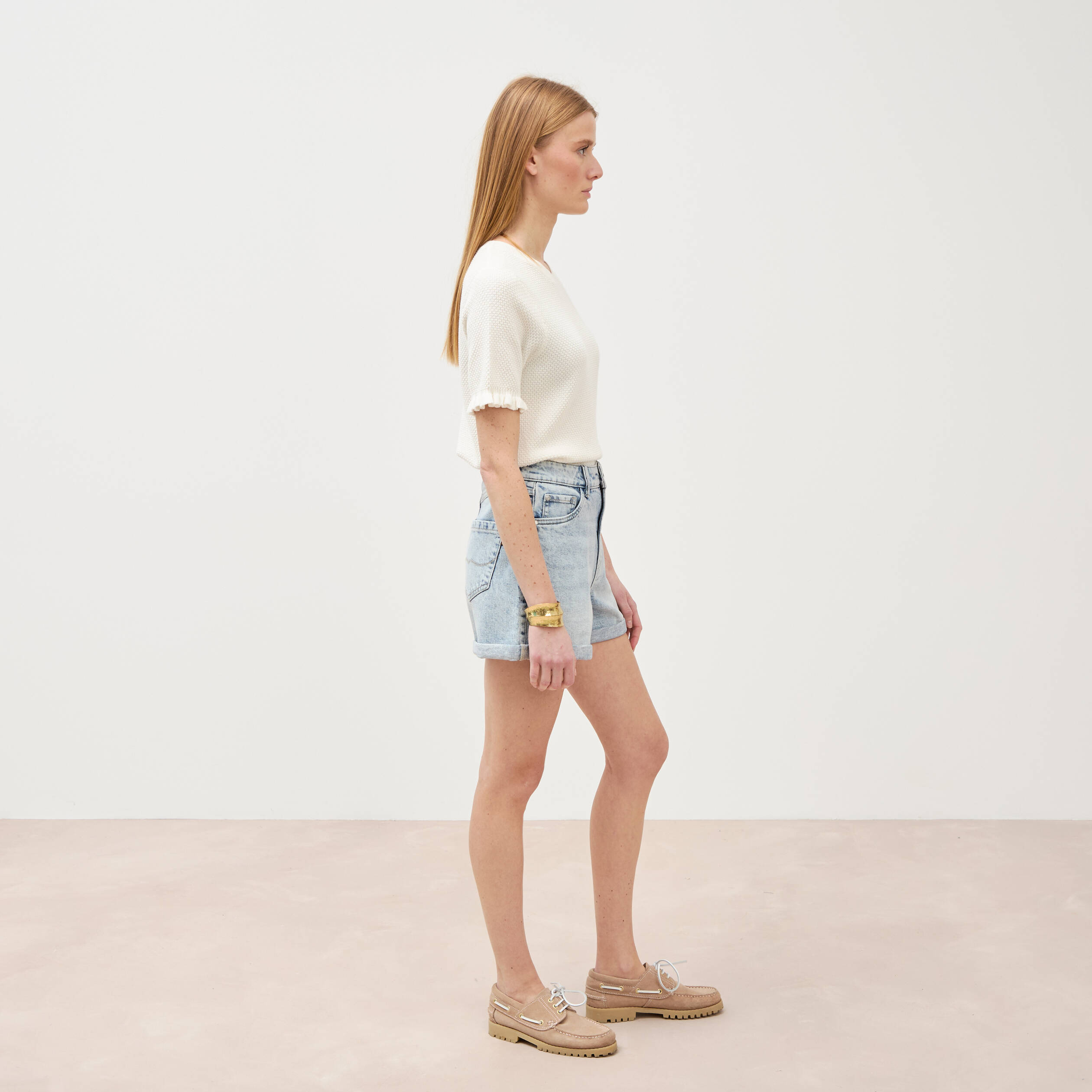 Short mom taille haute en jean denim snow bleu femme