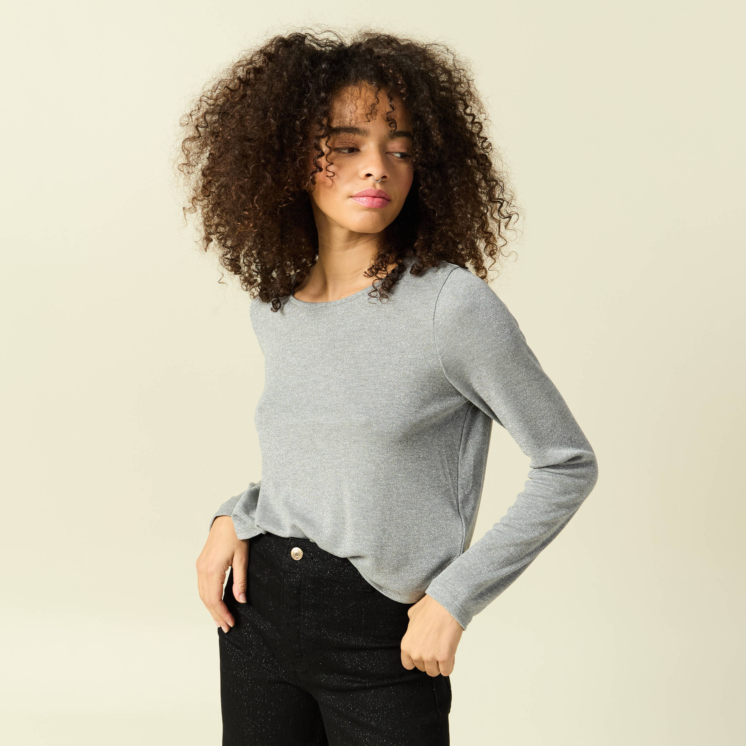 T-shirt manches longues gris femme
