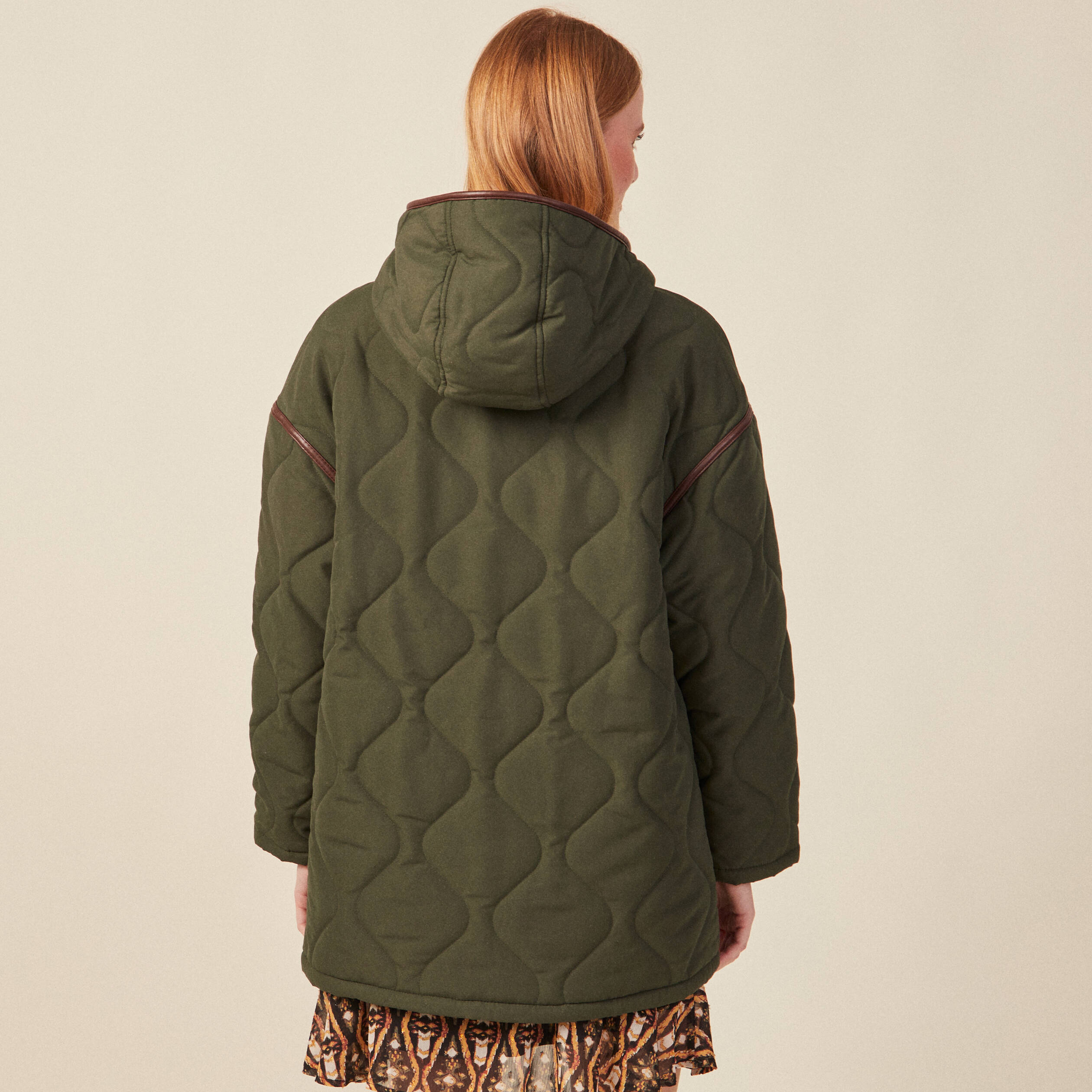 Parka doublée à capuche vert kaki femme