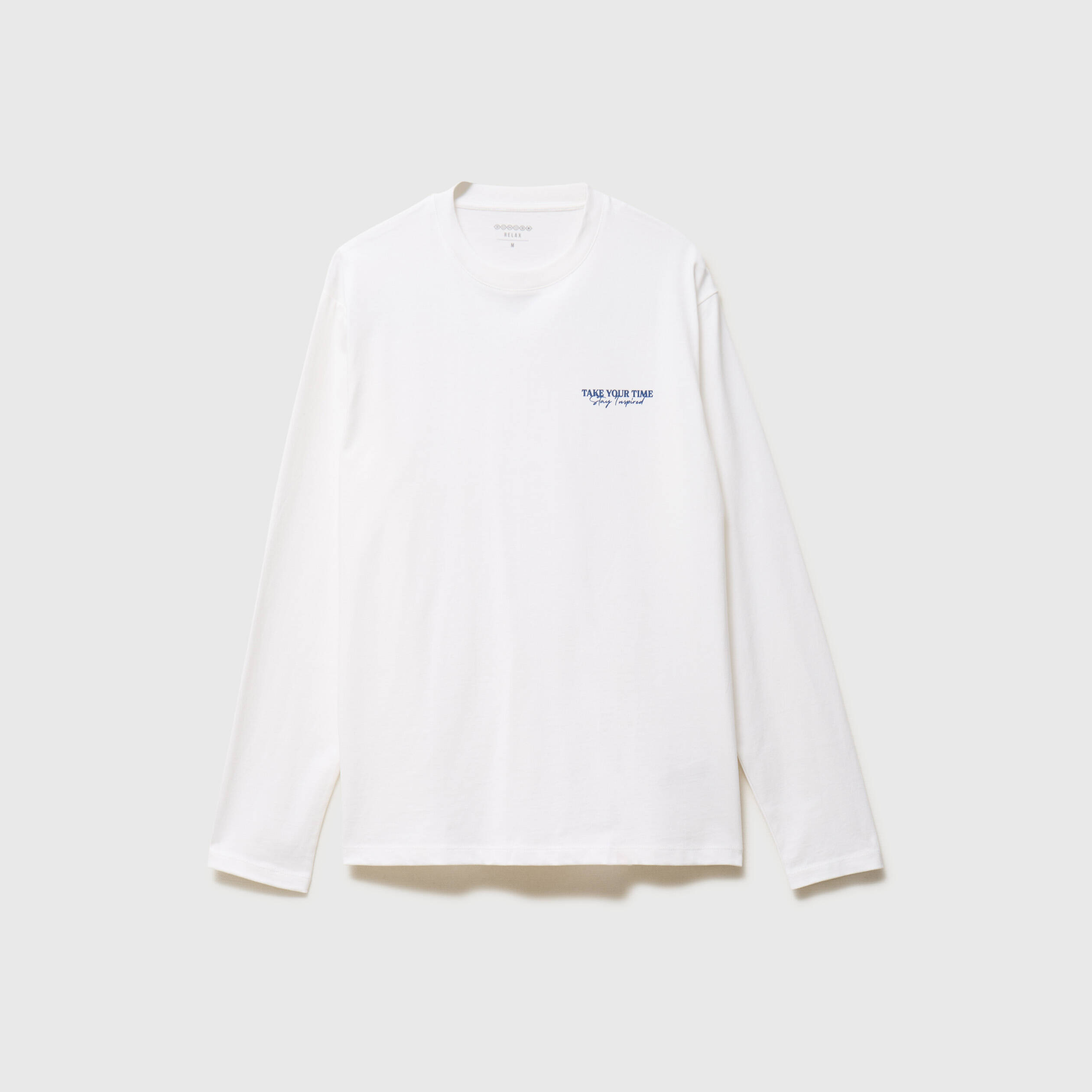 T-shirt droit en coton manches longues blanc homme