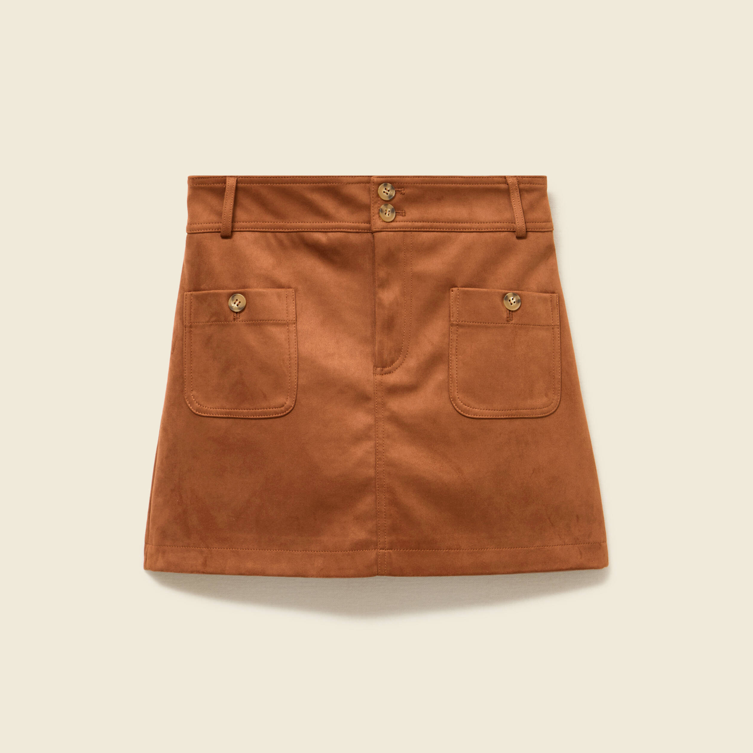 Mini-jupe droite doubl&eacute;e marron clair femme