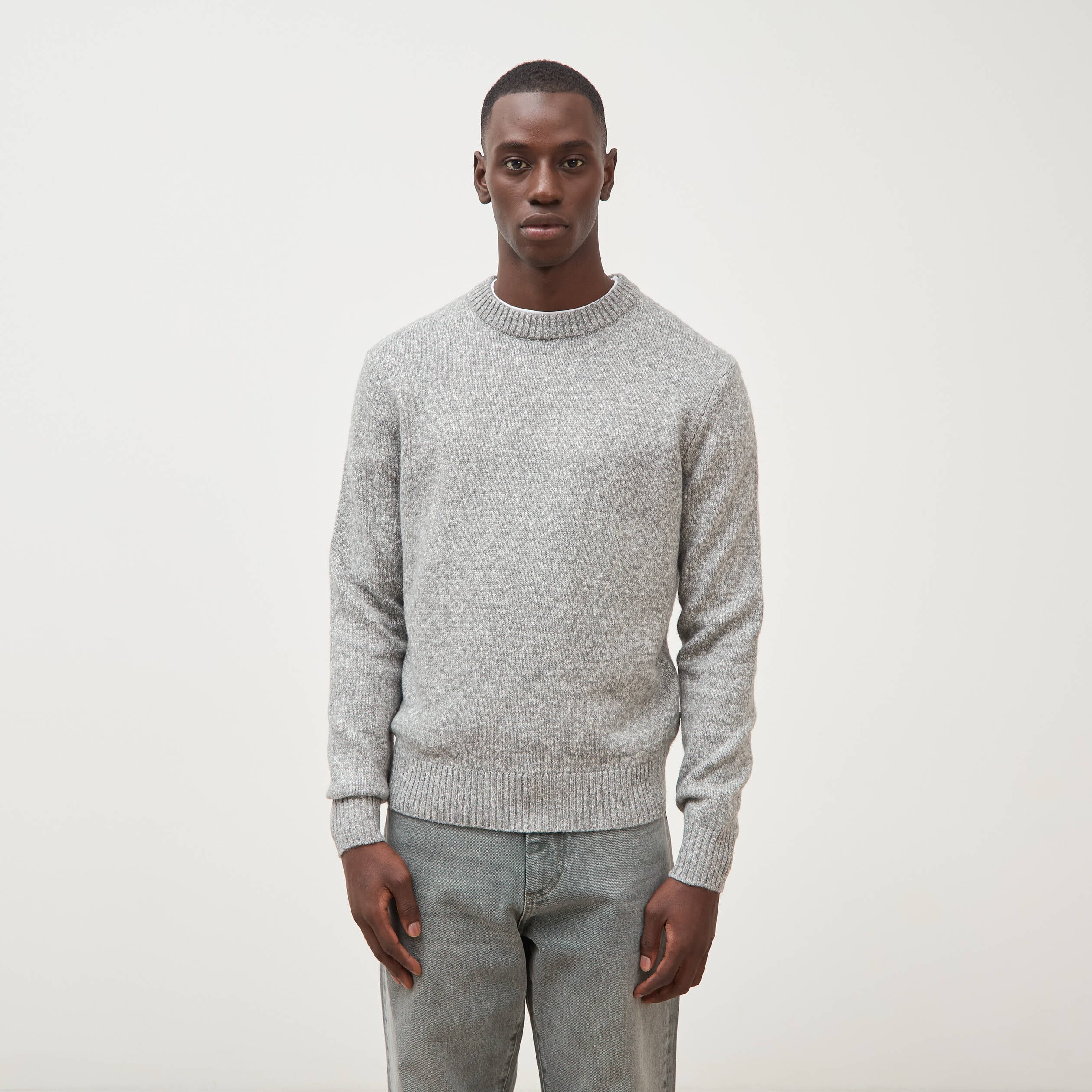 Pull droit tweed manches longues gris homme