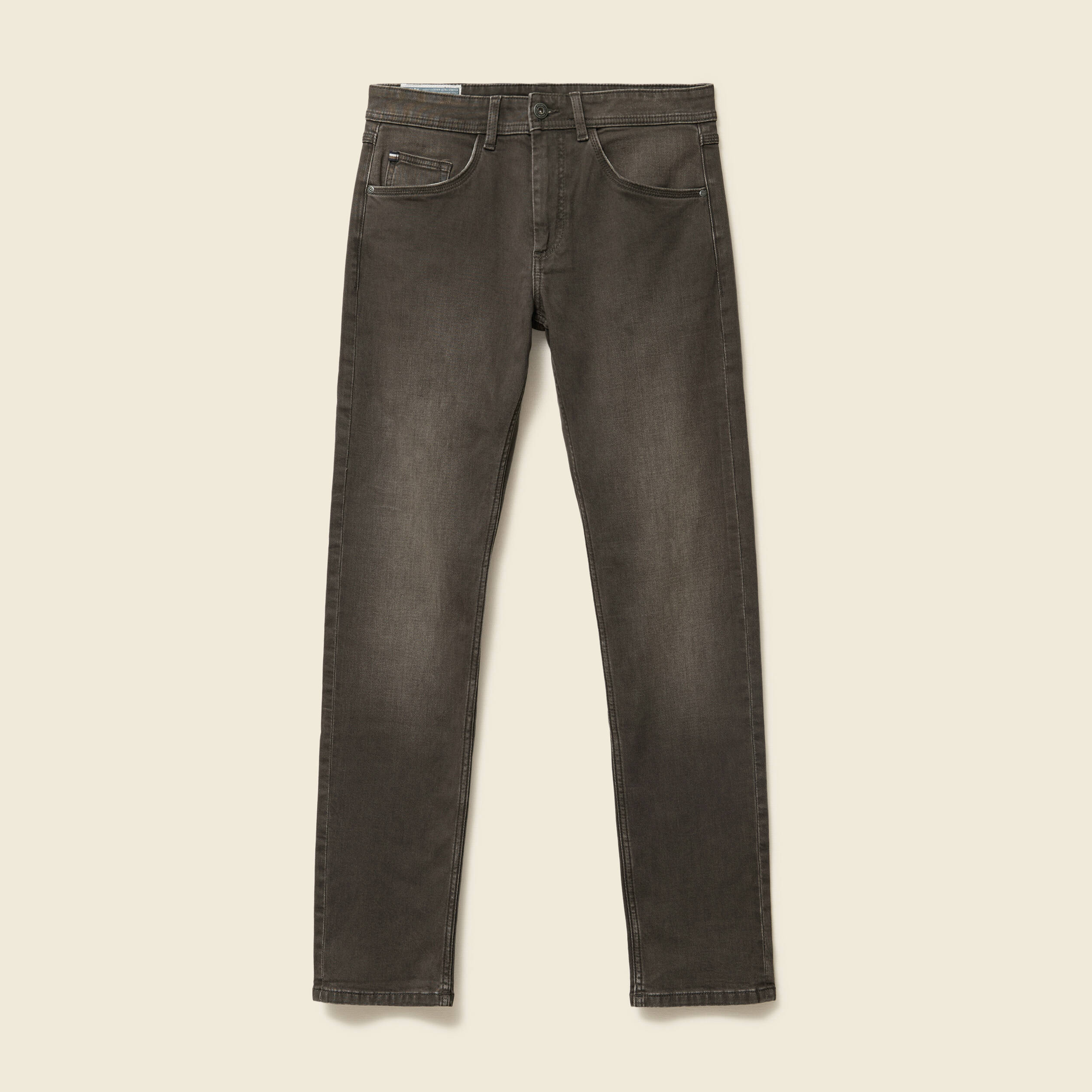 Jeans straight longueur 34 denim marron fonc&eacute; homme