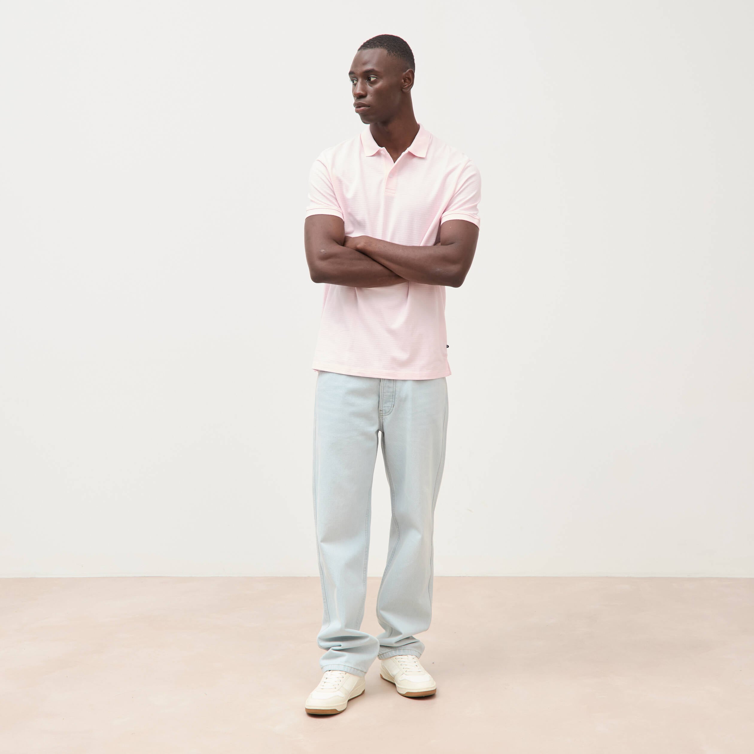Polo cintr&eacute; en coton manches courtes rose homme