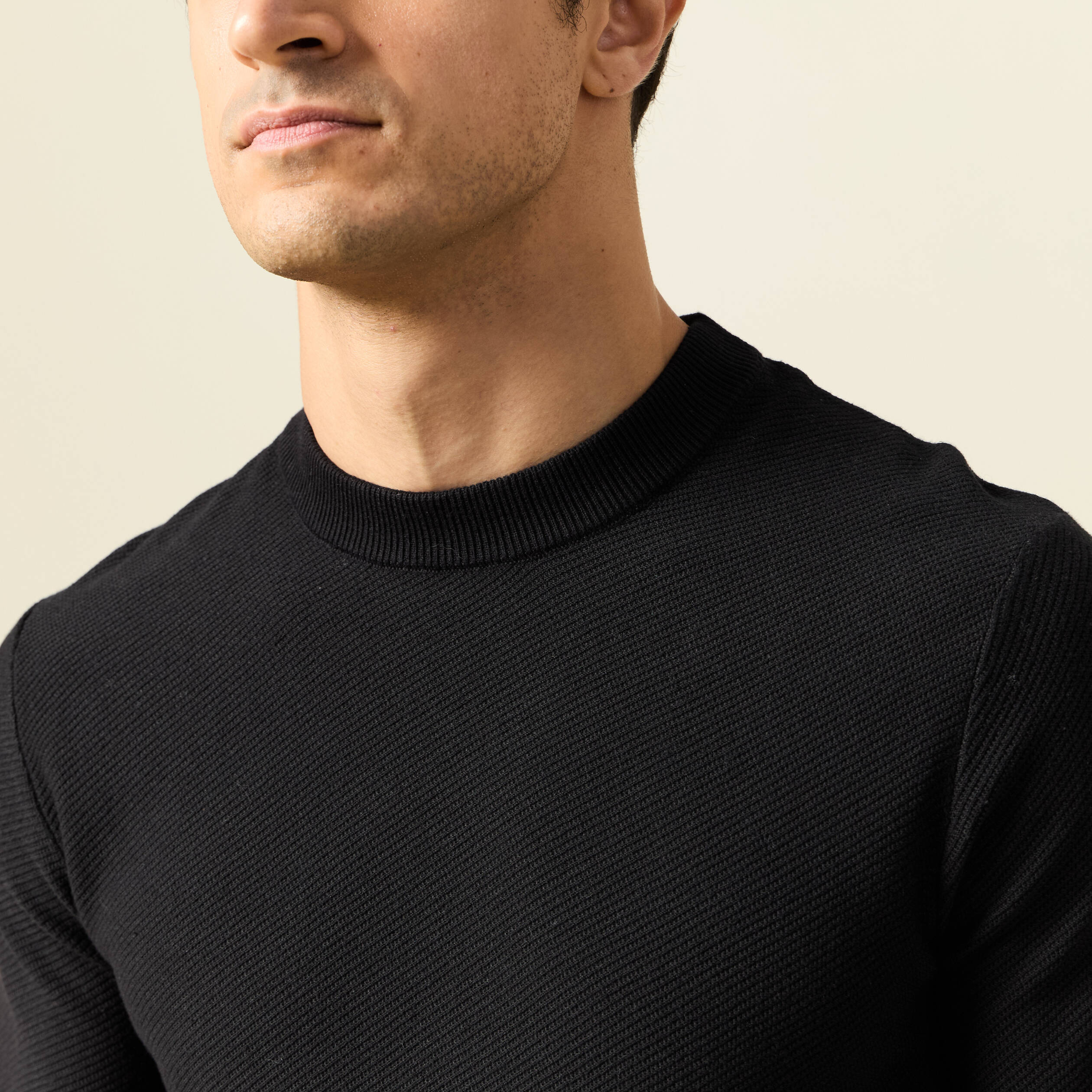 Pull col rond manches longues noir homme
