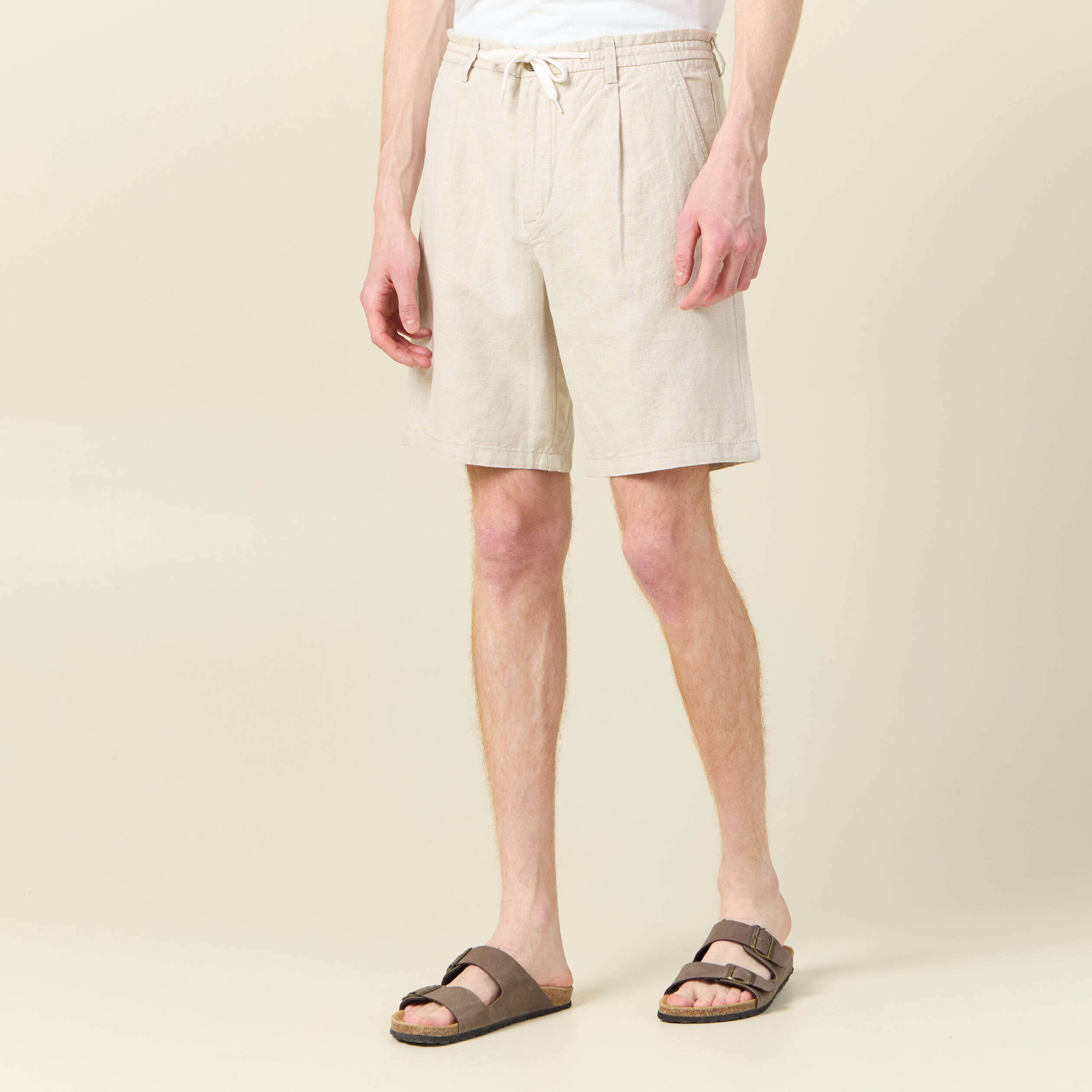 bermuda droite a coulisse beige homme Bermuda droite à coulisse beige homme