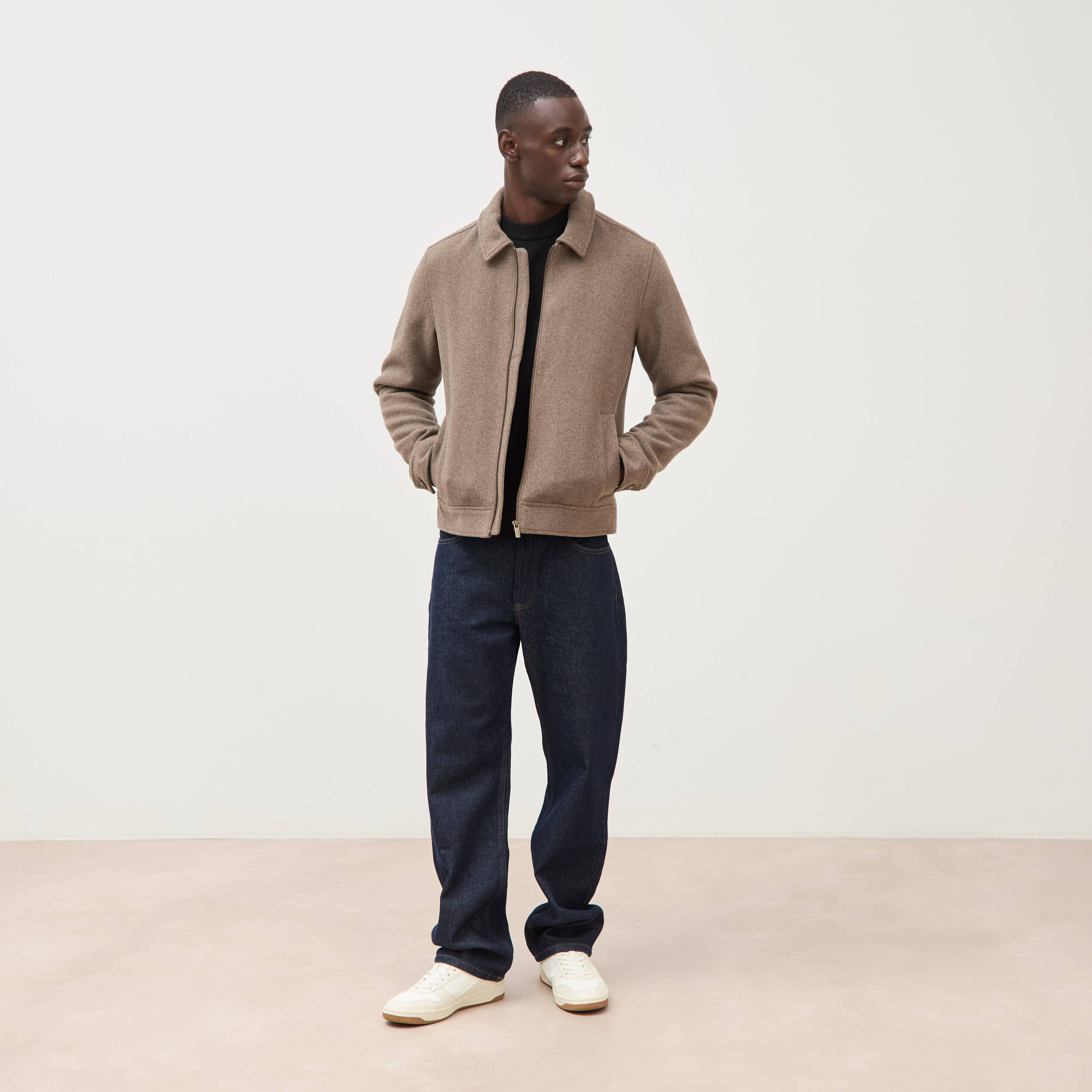 Veste oversize courte col classique taupe homme