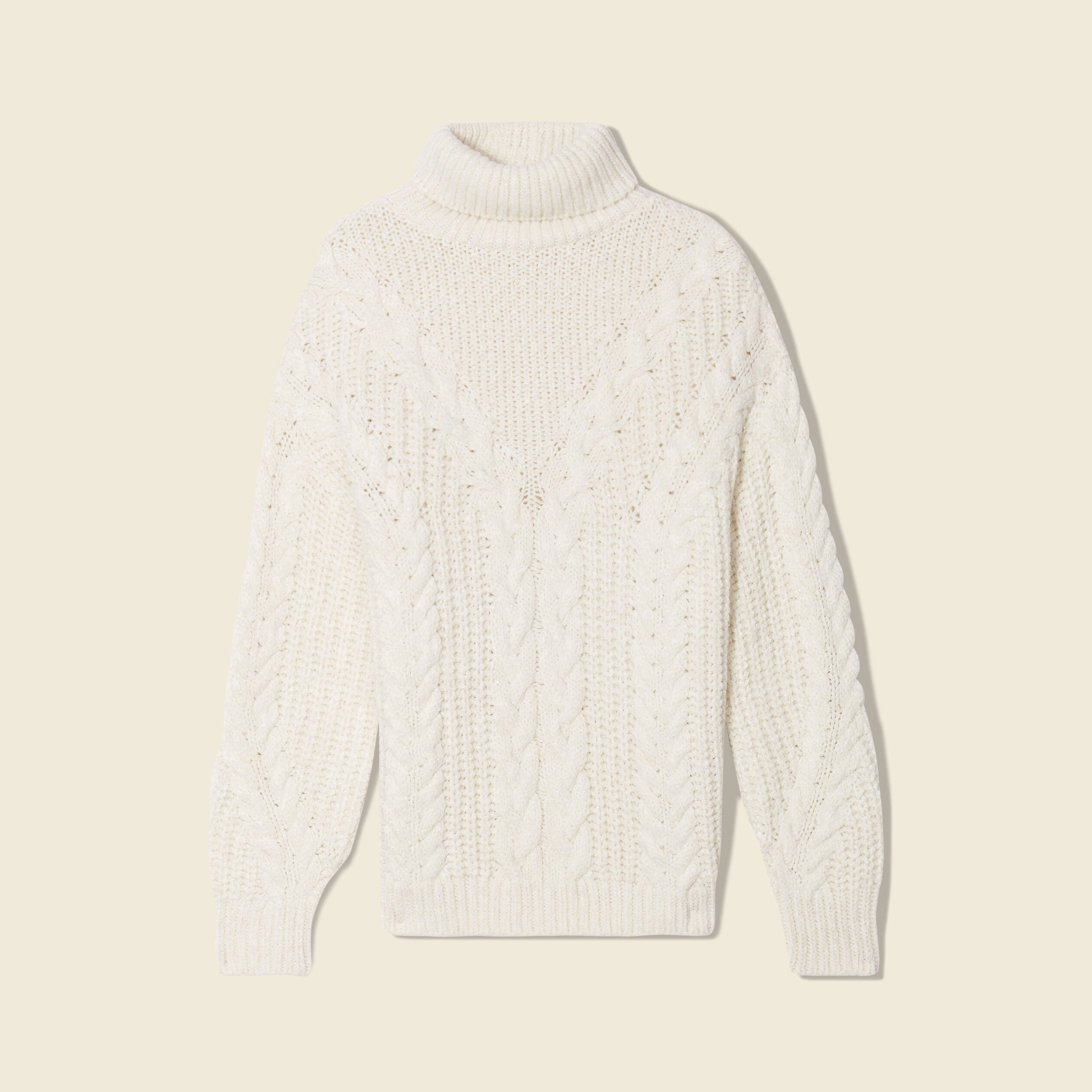 Pull manches longues col roulé ecru femme