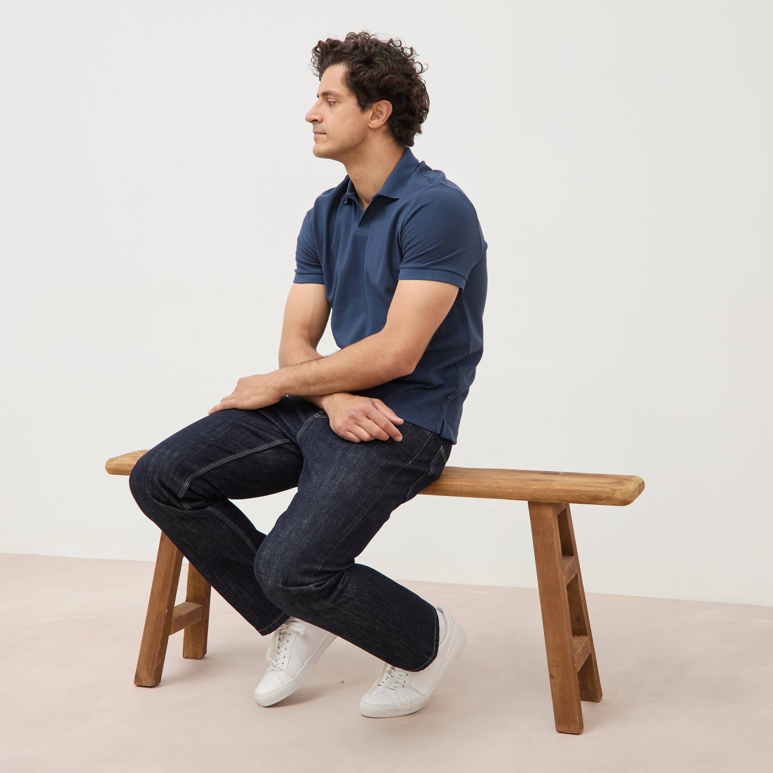 Polo manches coude bleu fonc&eacute; homme