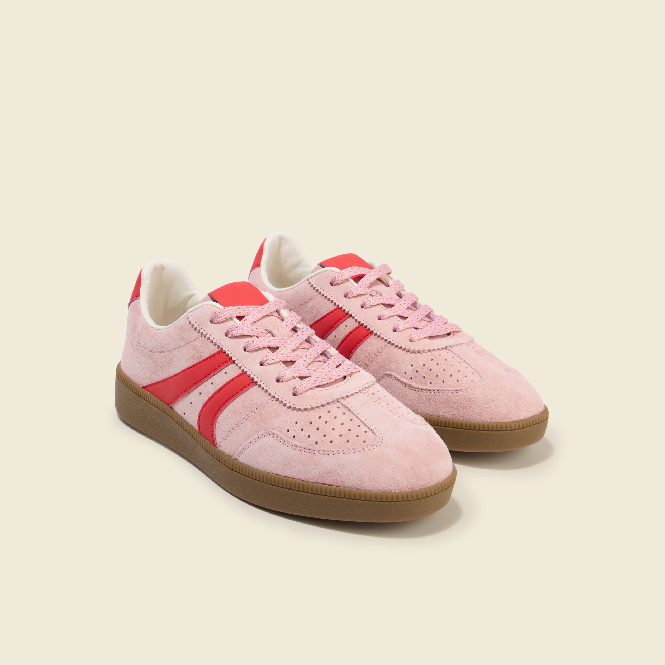 Basket en croute de cuir rose clair femme