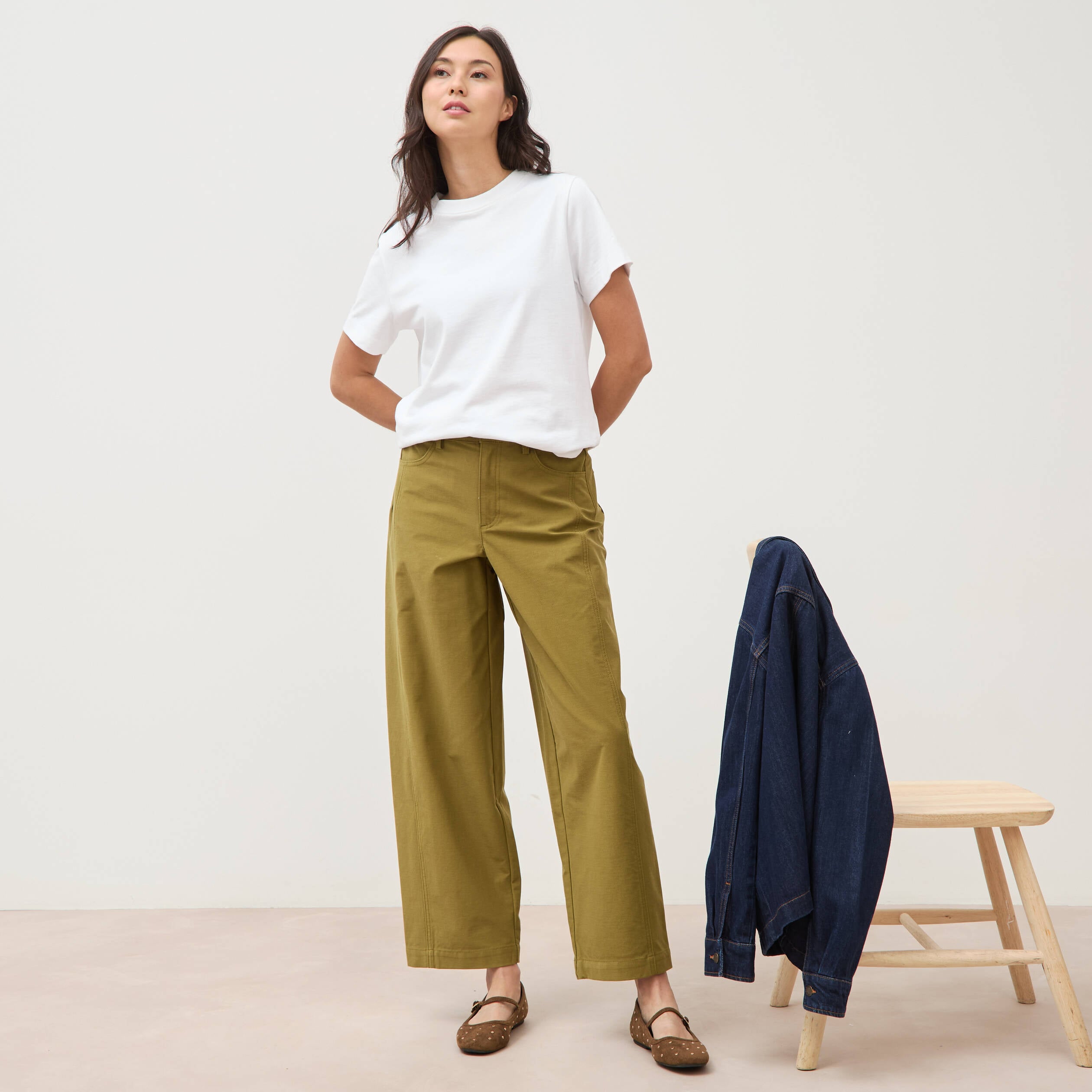Pantalon coupe regular vert kaki femme