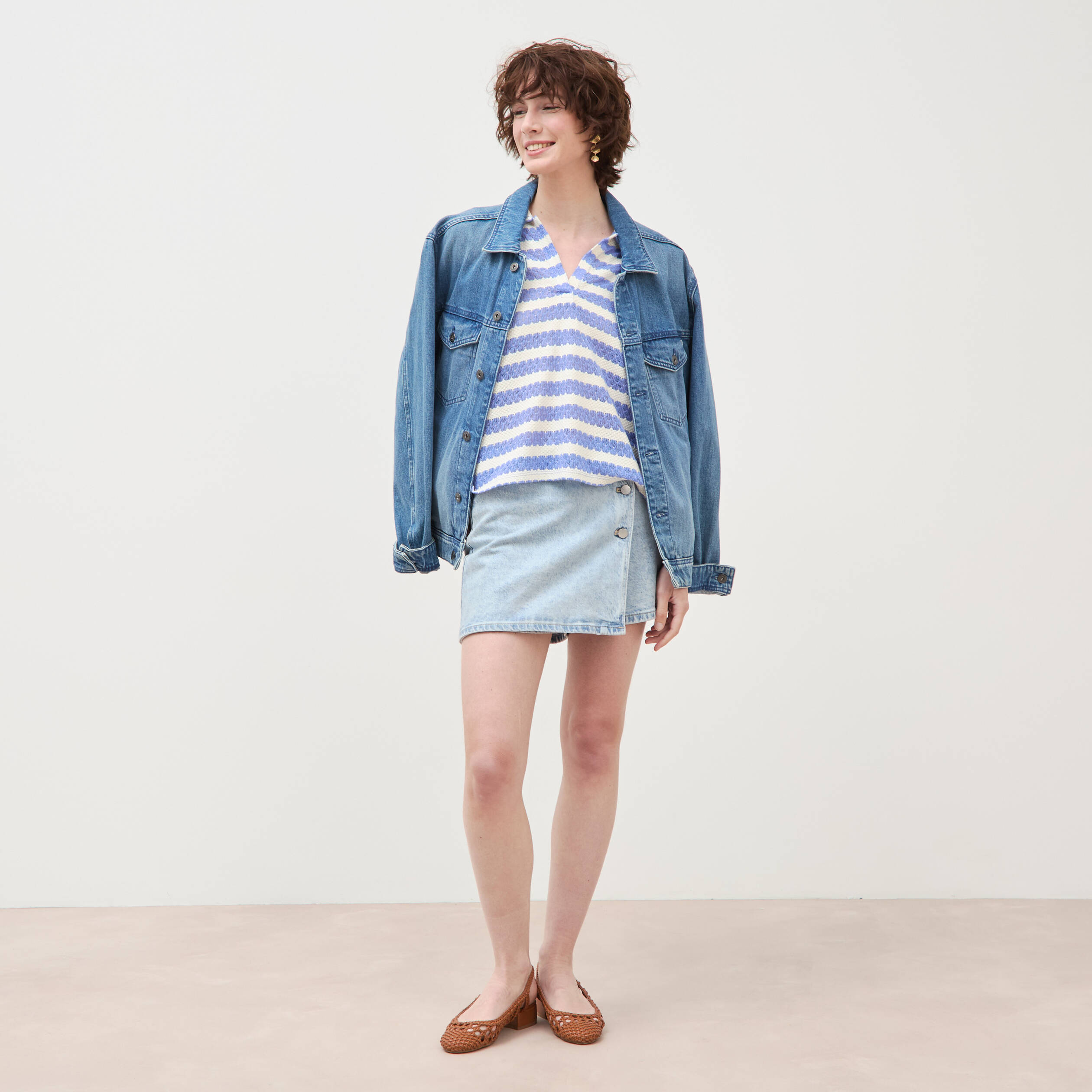 T-shirt manches courtes bleu ciel femme