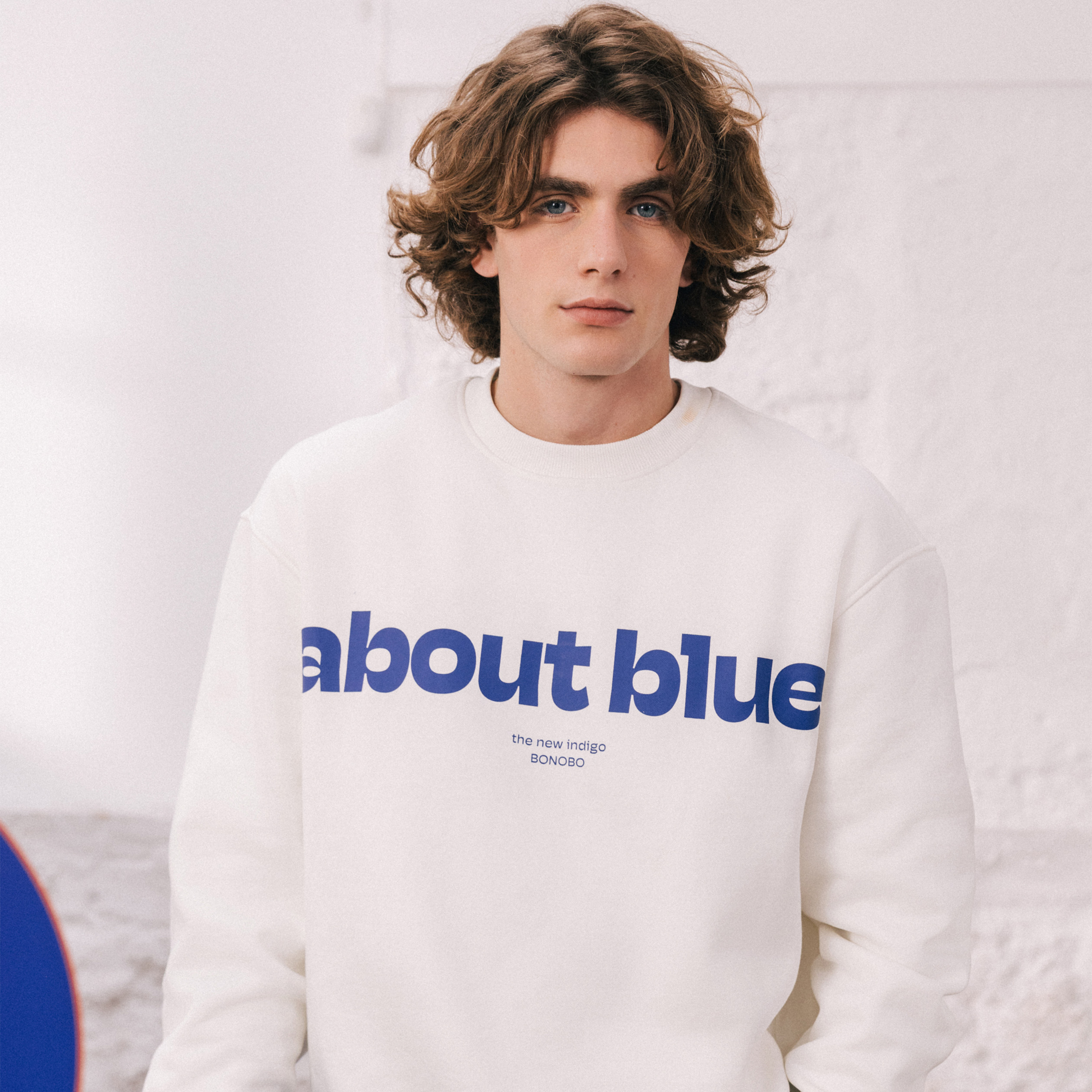 Sweat droit col rond manches longues ecru homme