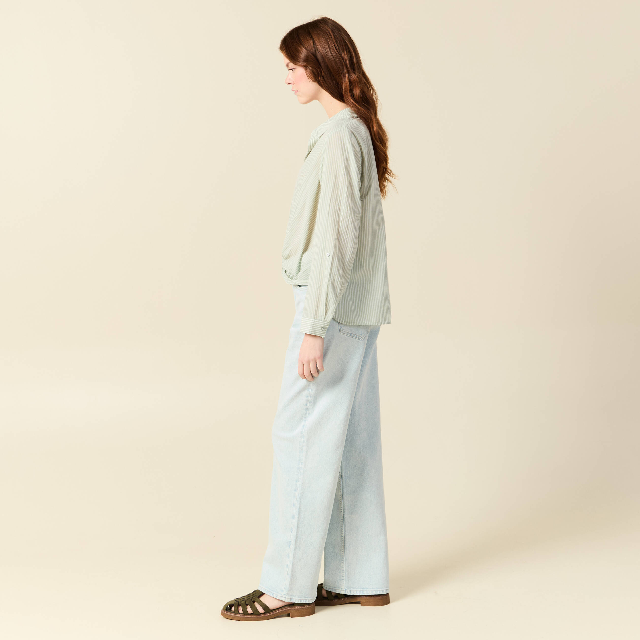 Blouse manches longues vert olive femme