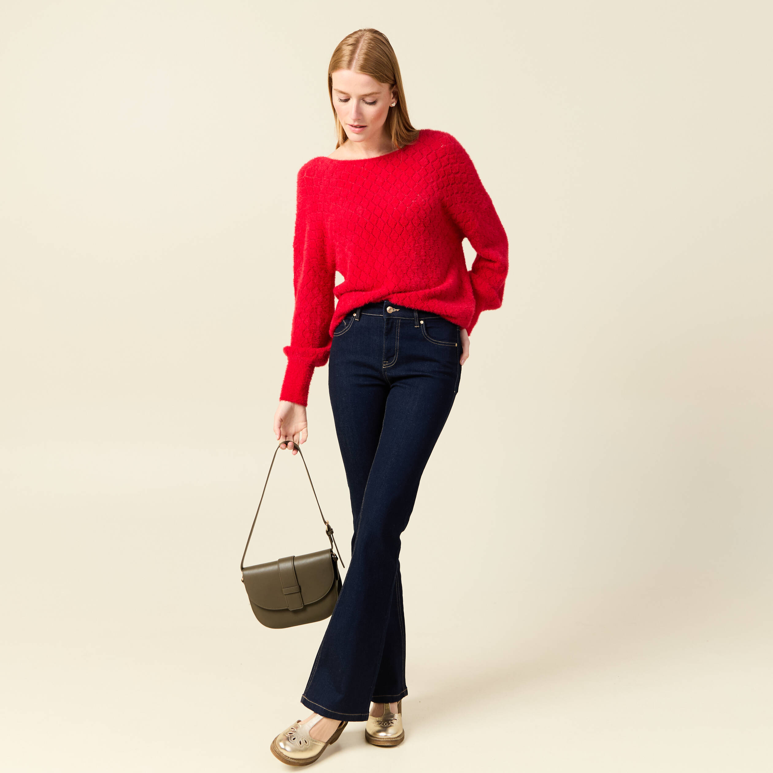 Pull manches longues rouge femme