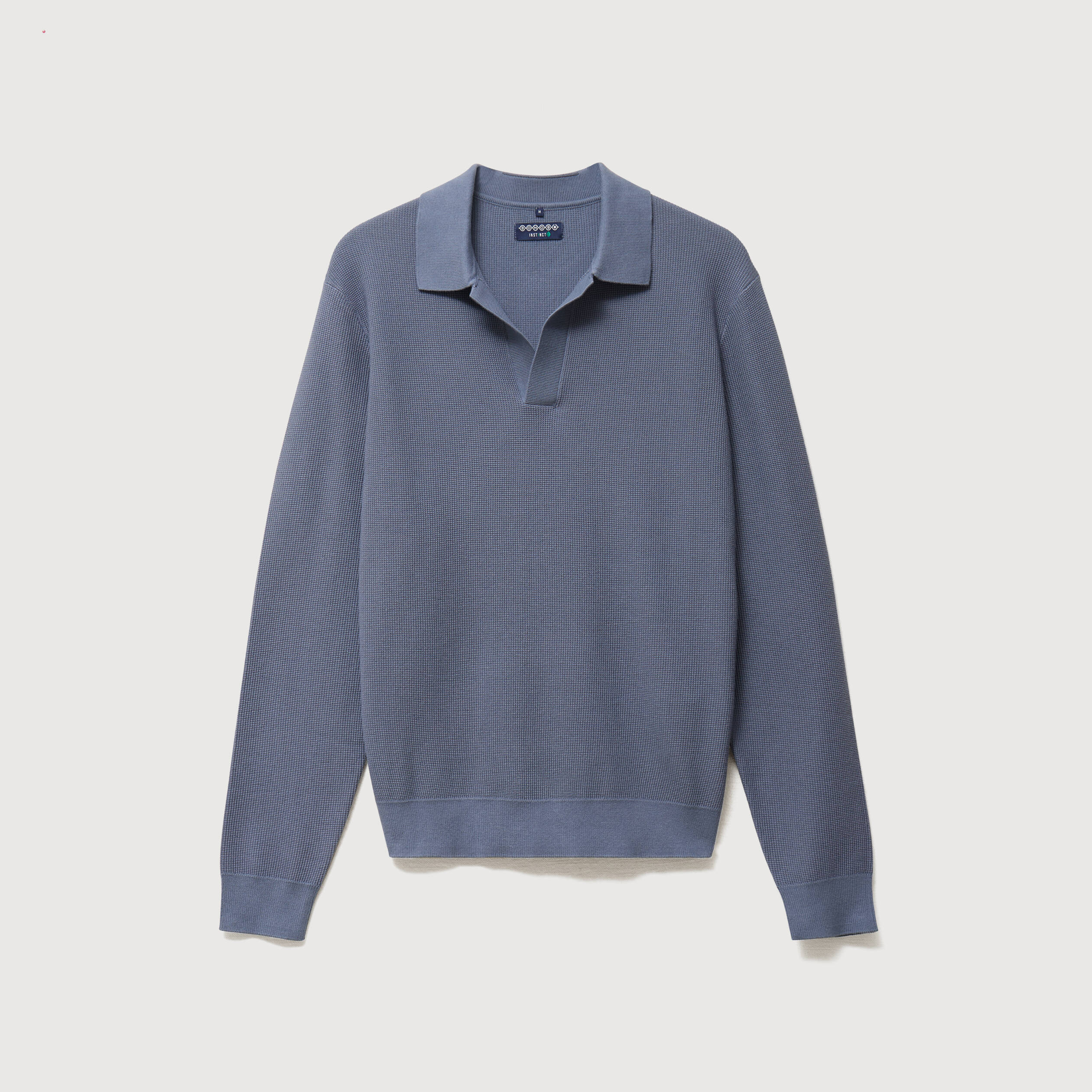 Pull droit col polo manches longues bleu gris homme