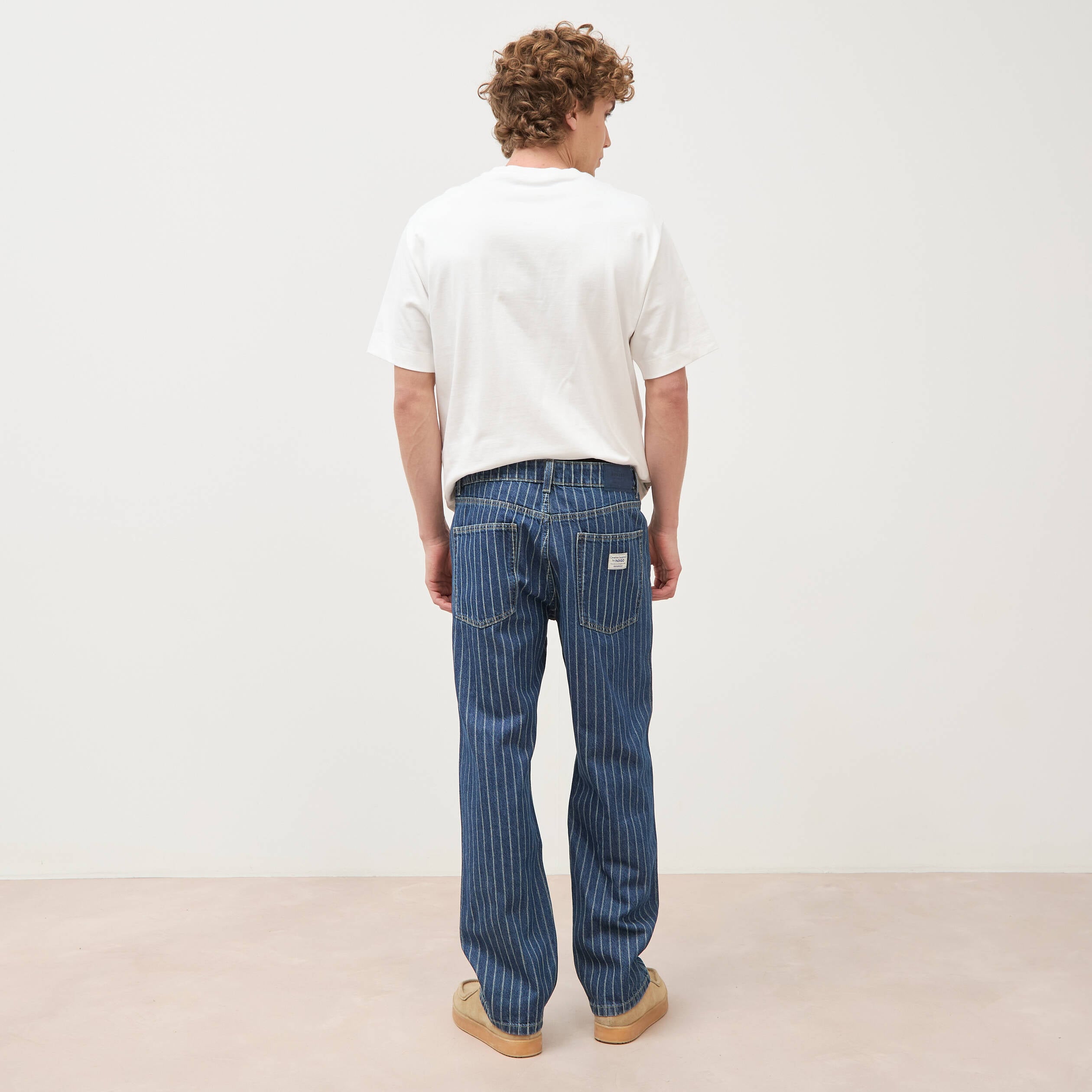 Jeans large ray&eacute; longueur 32 denim stone homme