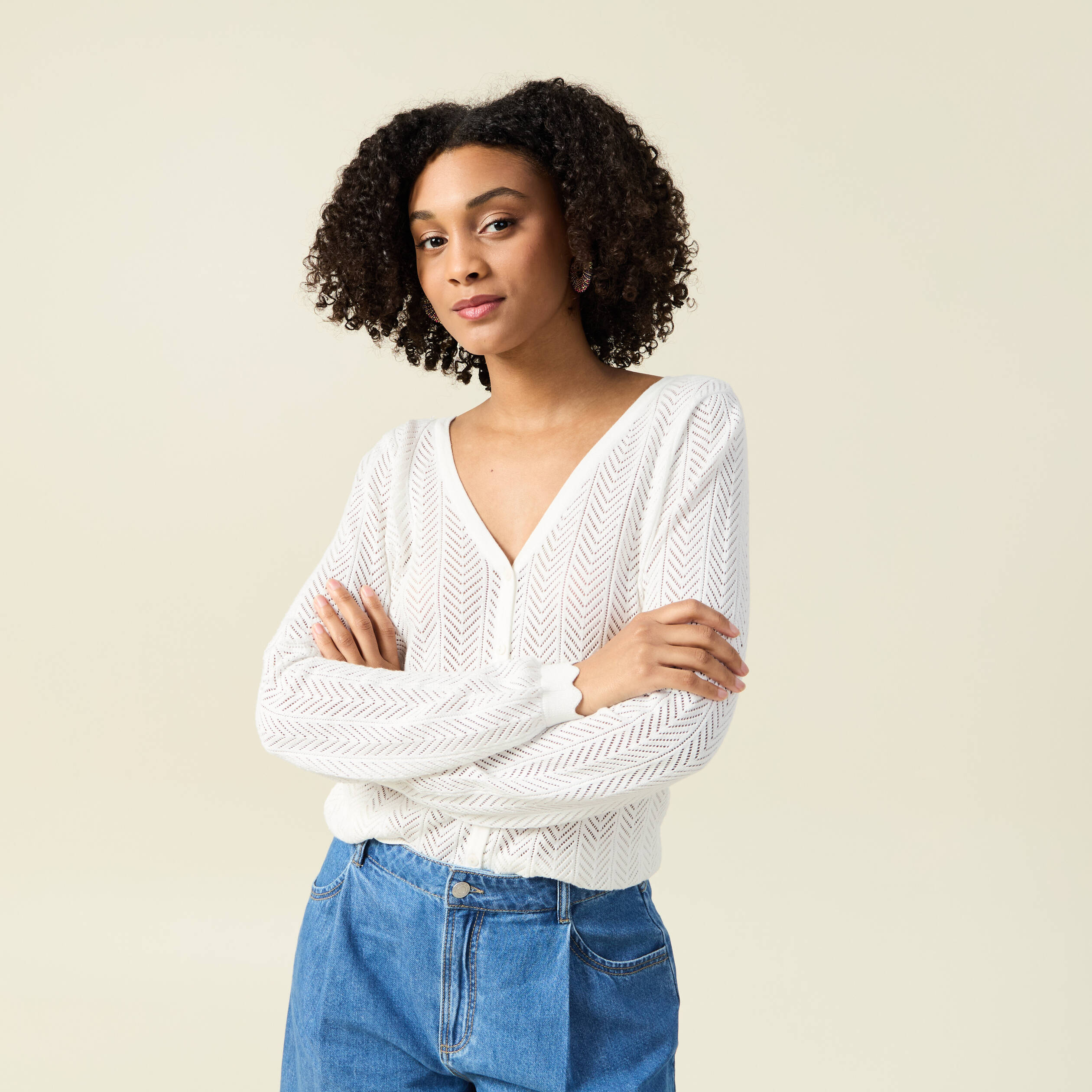 gilet dos devant ajoure ecru femme Gilet dos devant ajouré ecru femme