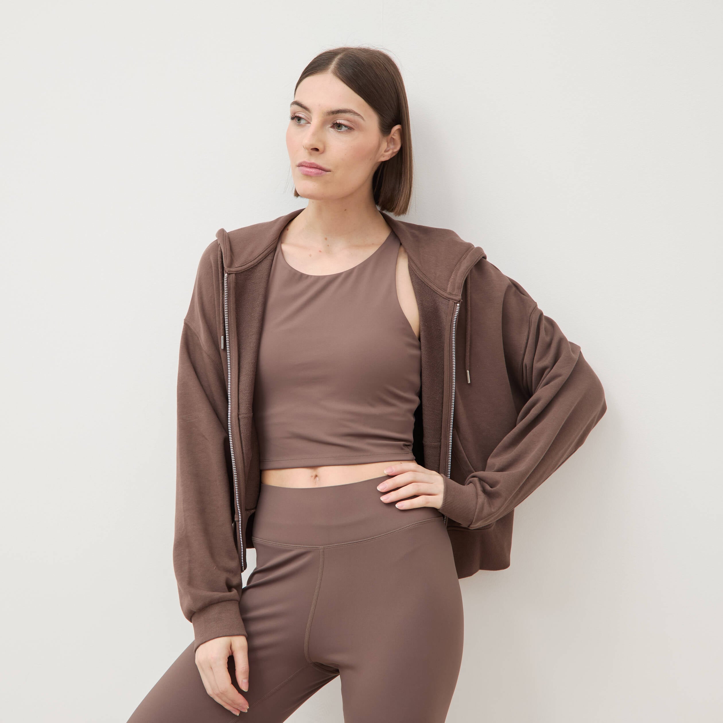 Sweat boyfriend &agrave; capuche marron femme