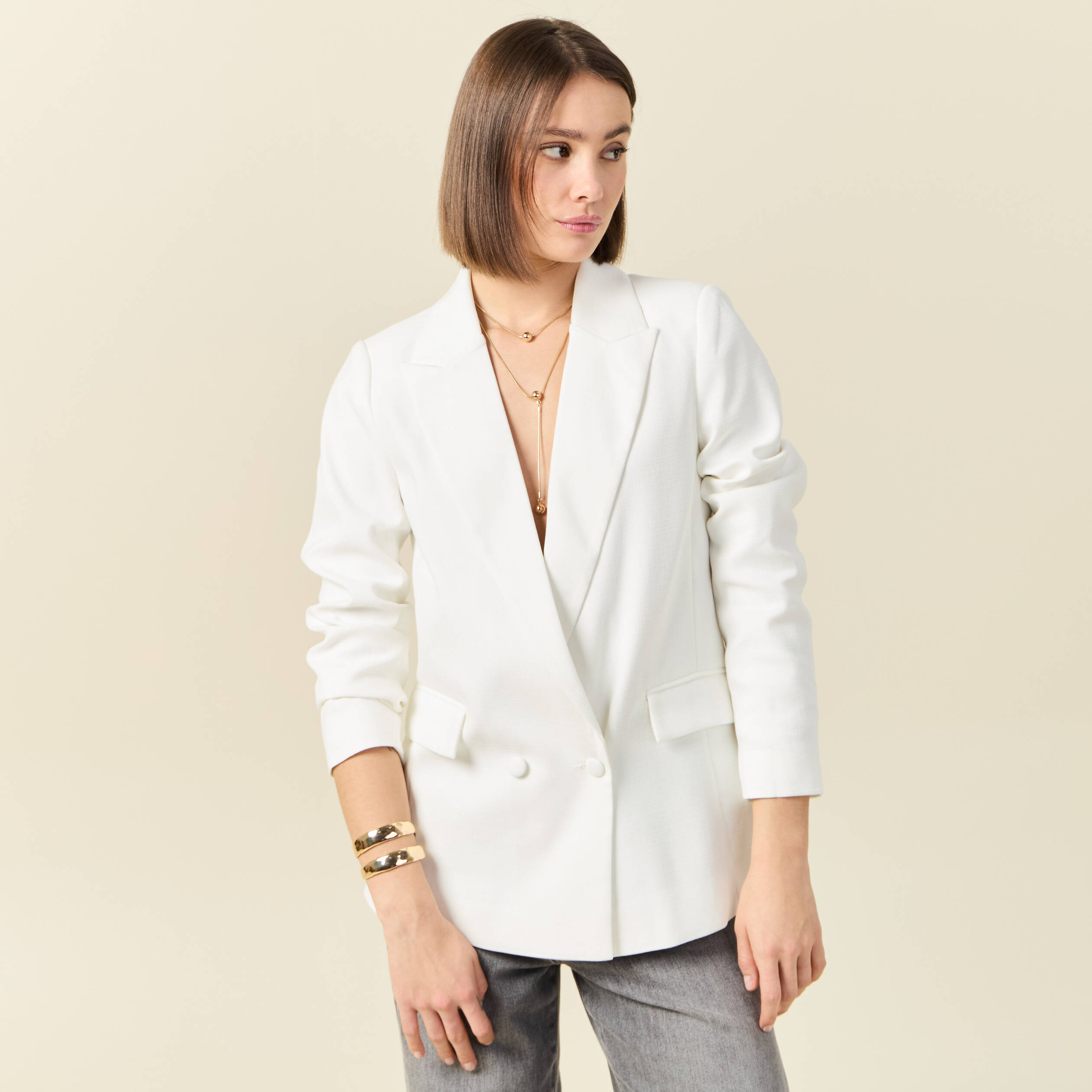 veste esprit blazer droite ecru femme Veste esprit blazer droite ecru femme