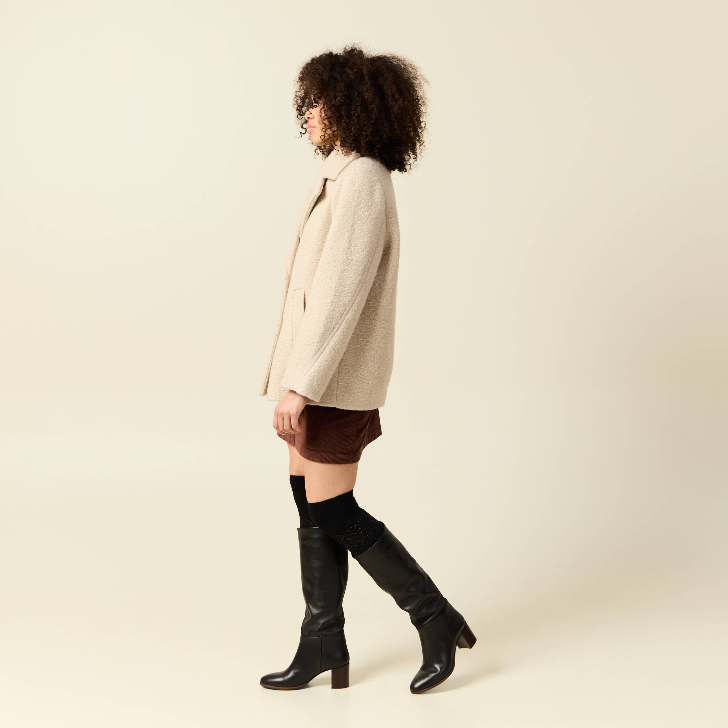 Caban oversize court beige femme