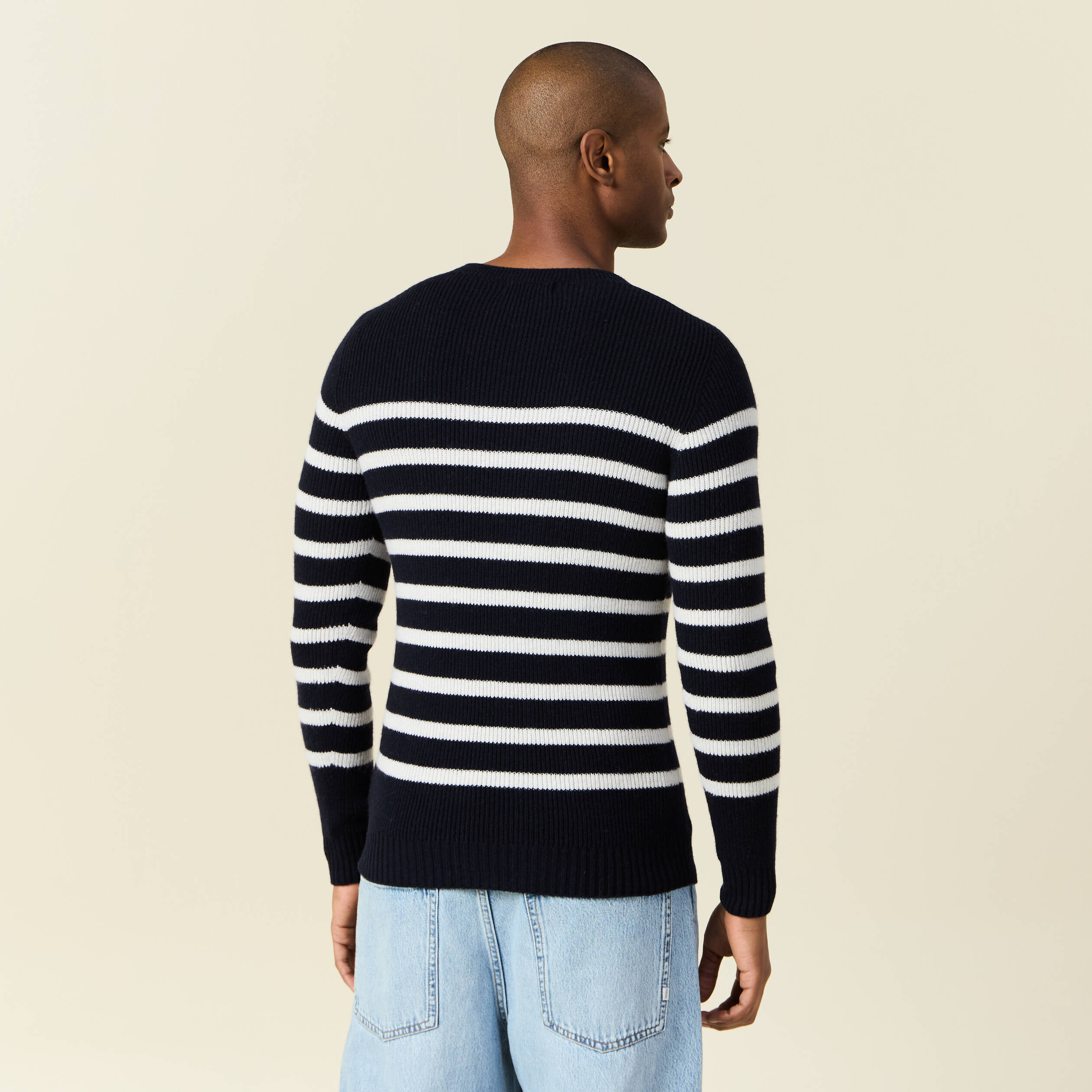 Pull manches longues fabriqué en France bleu marine homme Bonobo