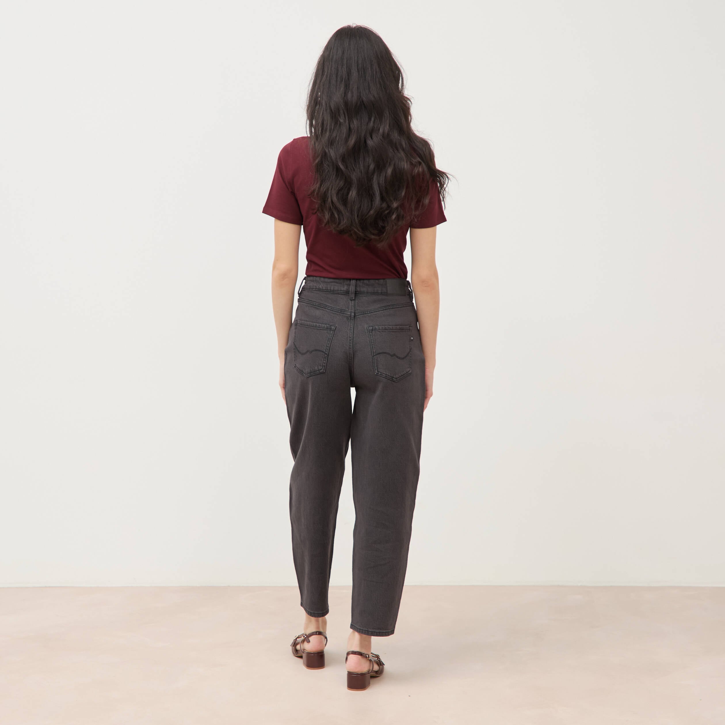 Jeans barrel taille haute 7/8&egrave;me denim gris femme