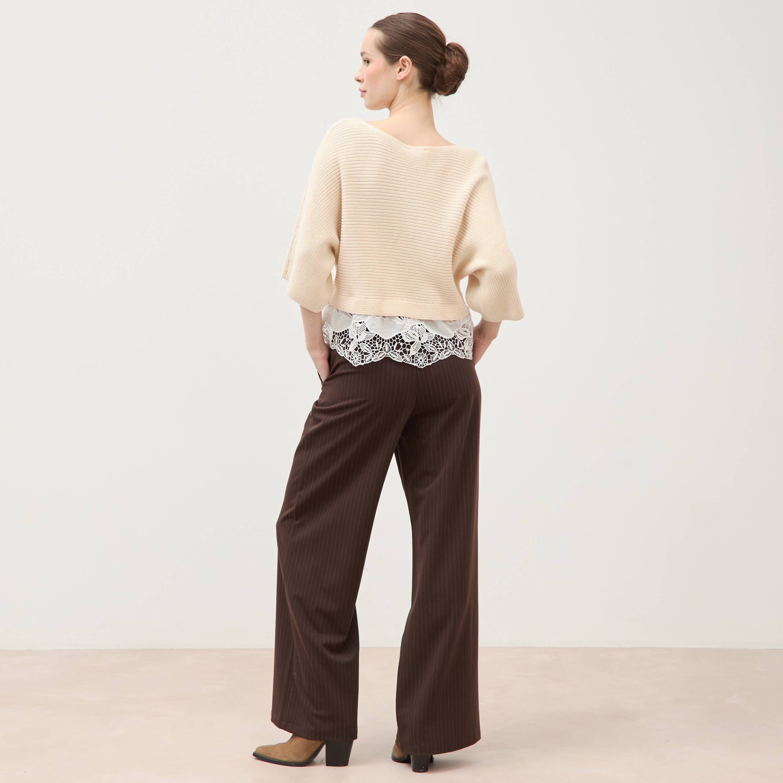 Pull col bateau manches courtes ivoire femme