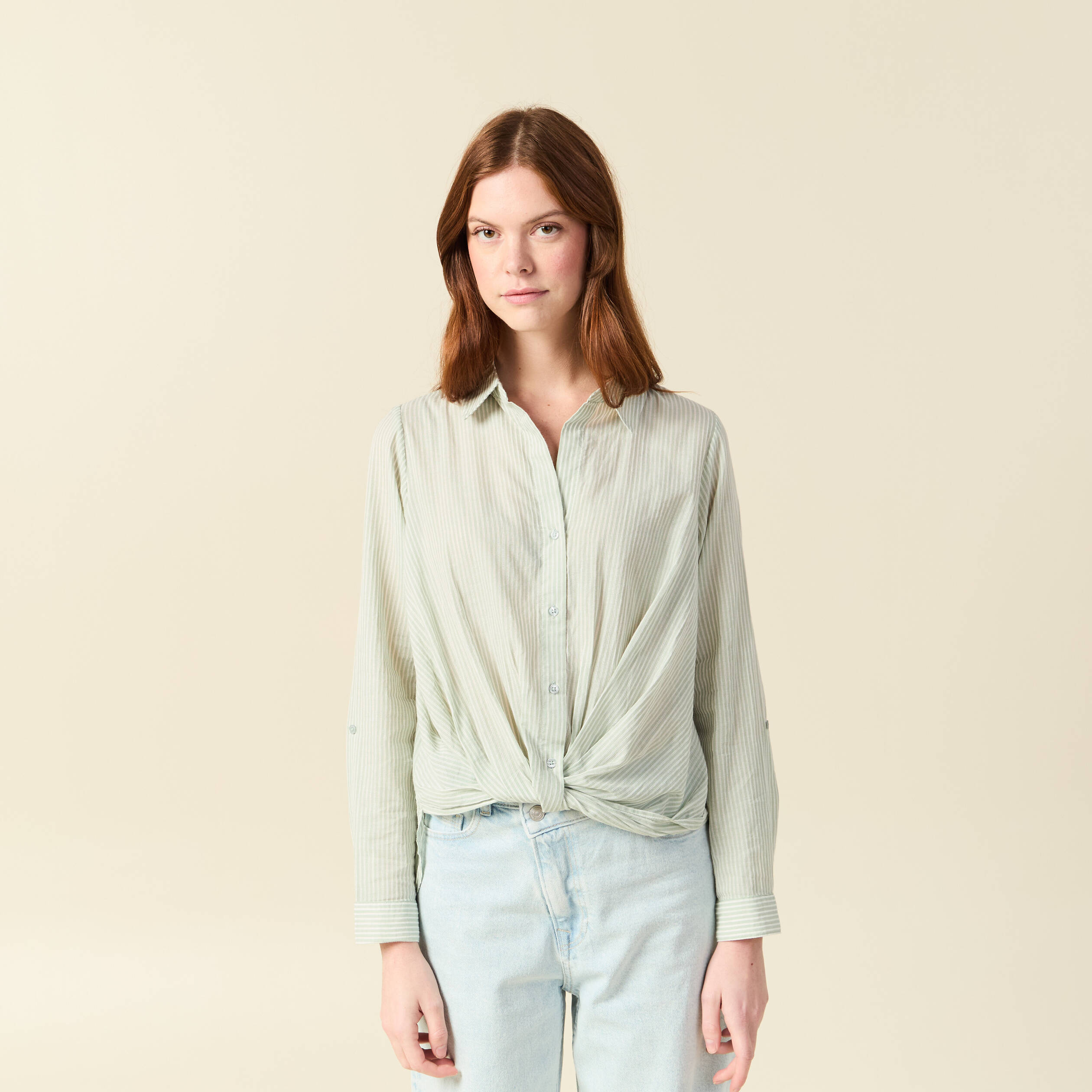Blouse manches longues vert olive femme