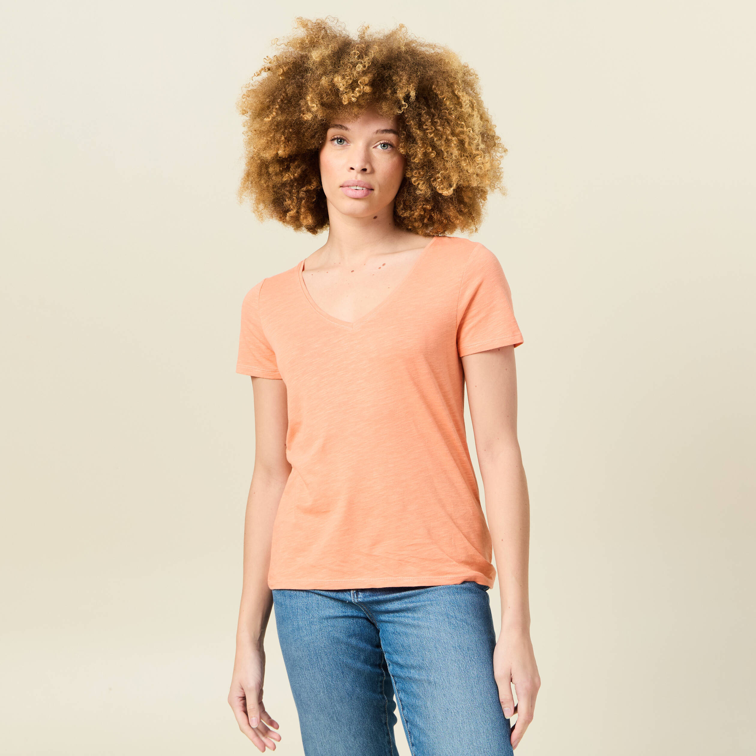 t shirt manches courtes orange corail femme T-shirt manches courtes orange corail femme