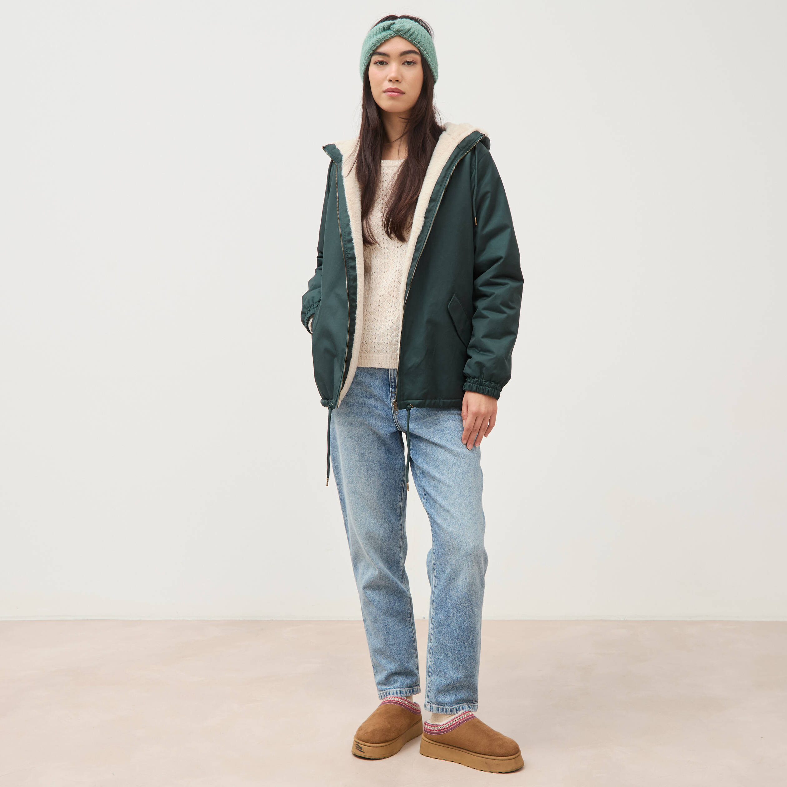 Parka r&eacute;versible vert femme