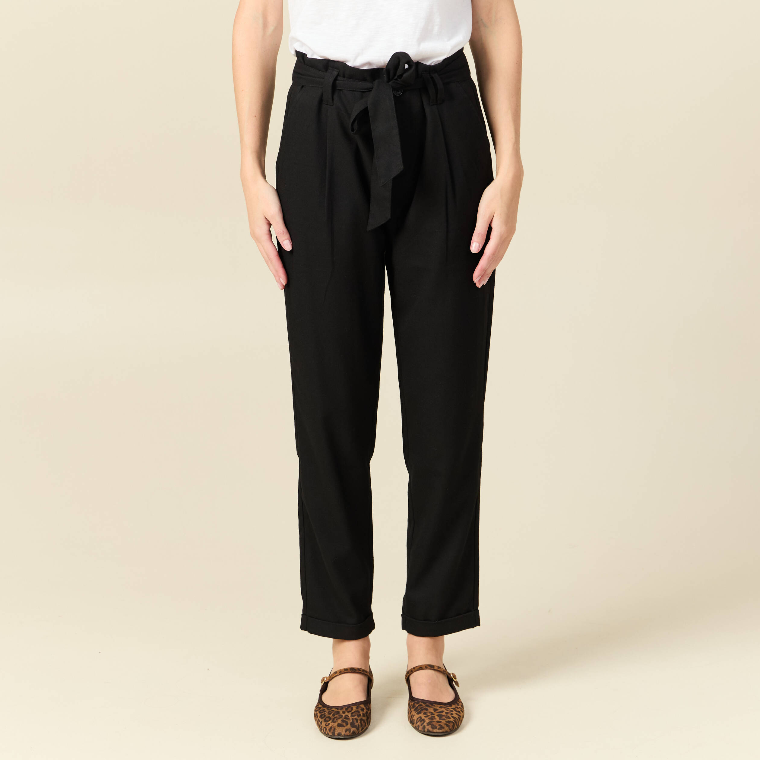 Pantalon paperbag noir femme