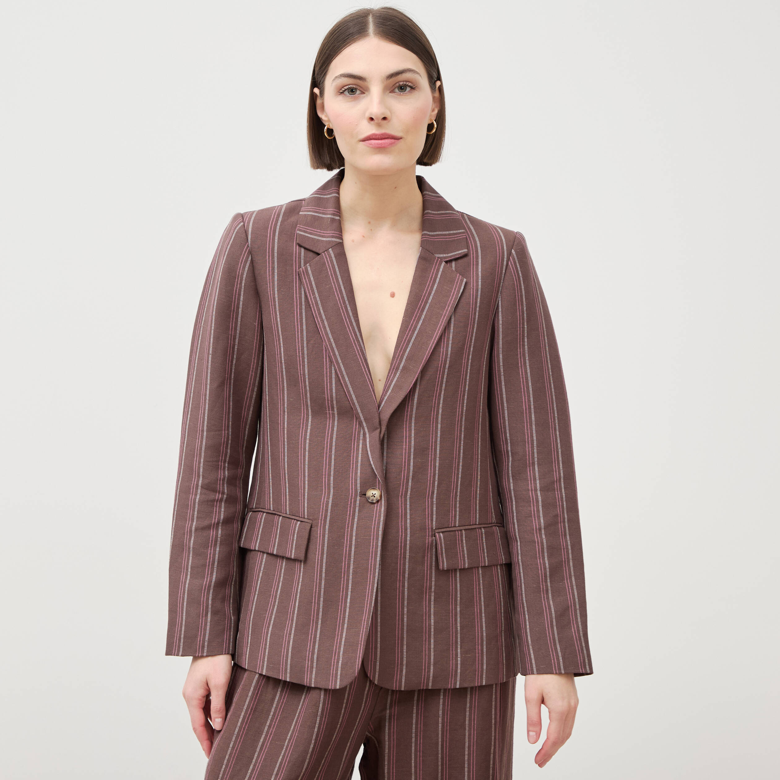 Veste blazer manches longues marron chocolat femme