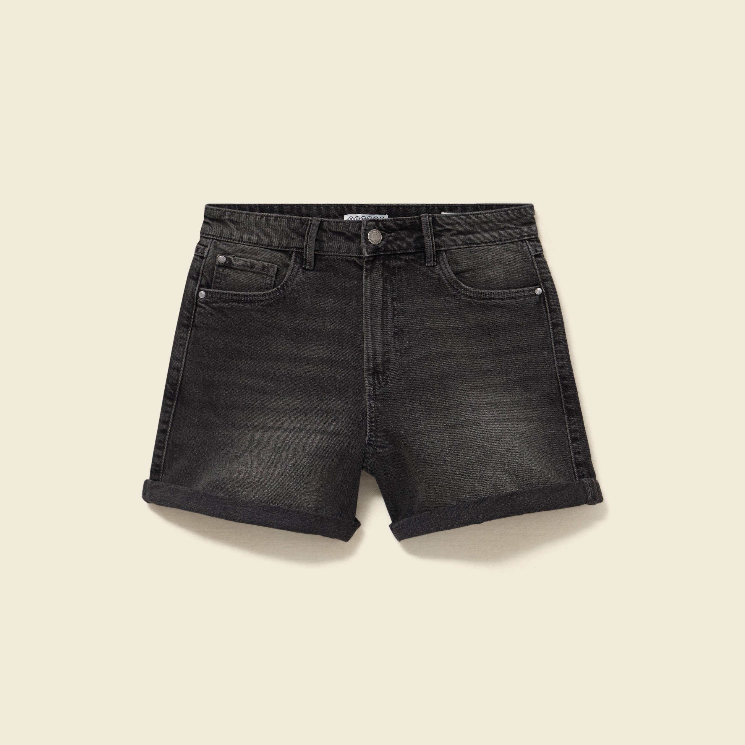 Short mom taille haute en jean denim gris femme