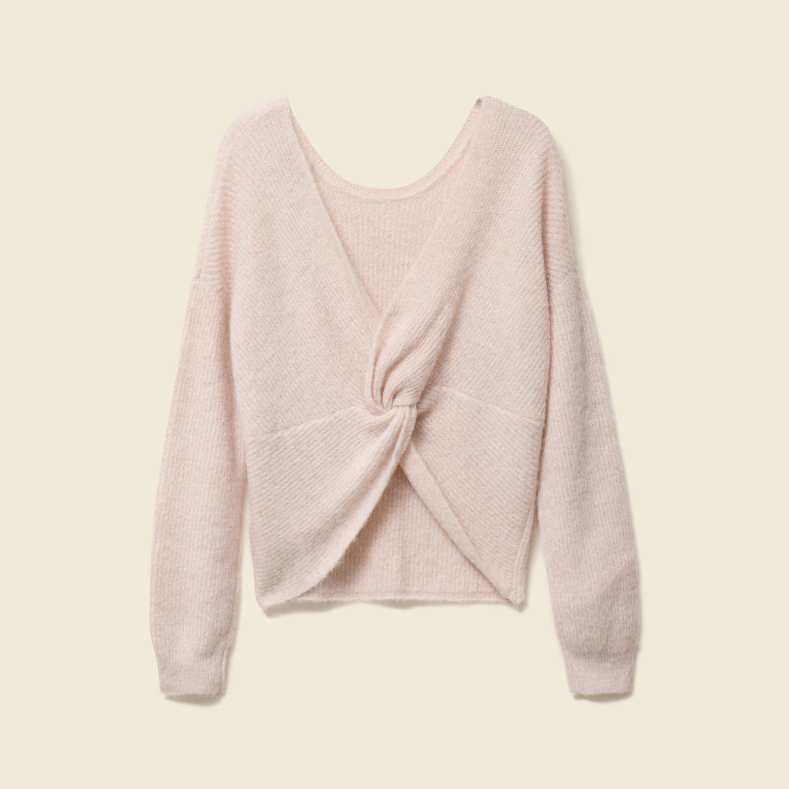 Pull r&eacute;versible manches longues col rond creme femme