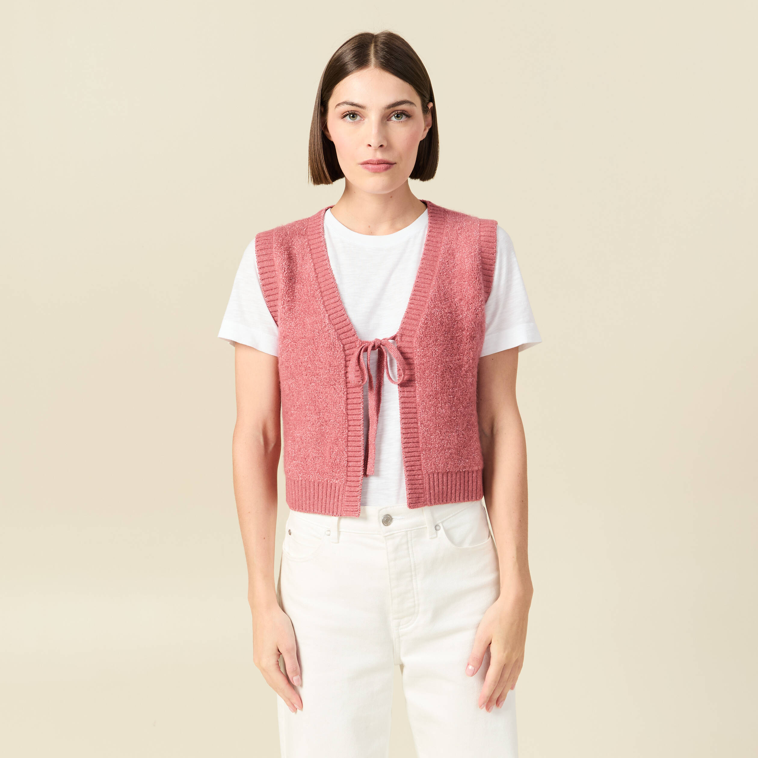 Gilet sherpa droit sans manches mauve femme