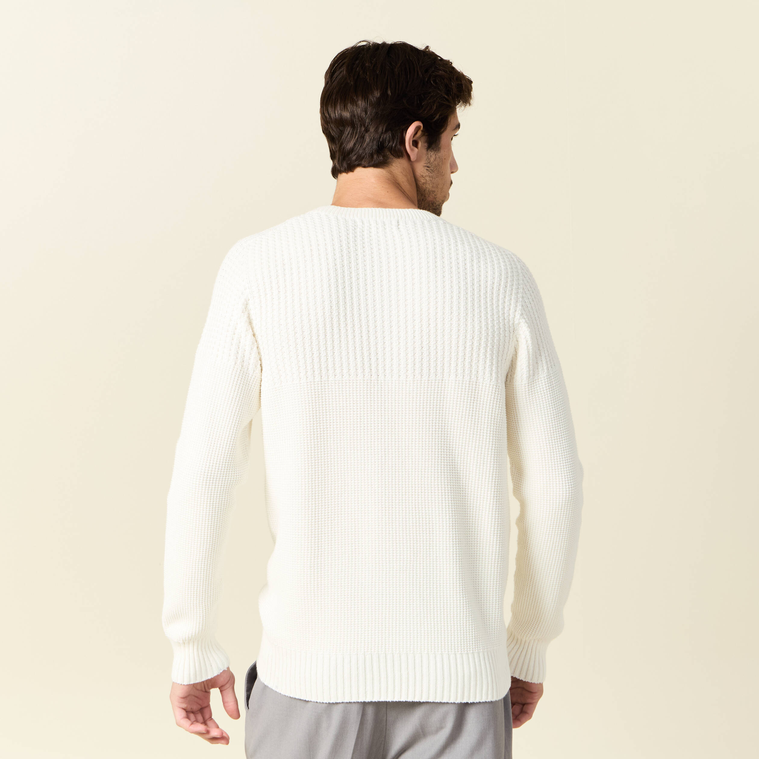 pull manches longues fabrique en france ecru homme Pull manches longues fabriqué en France ecru homme