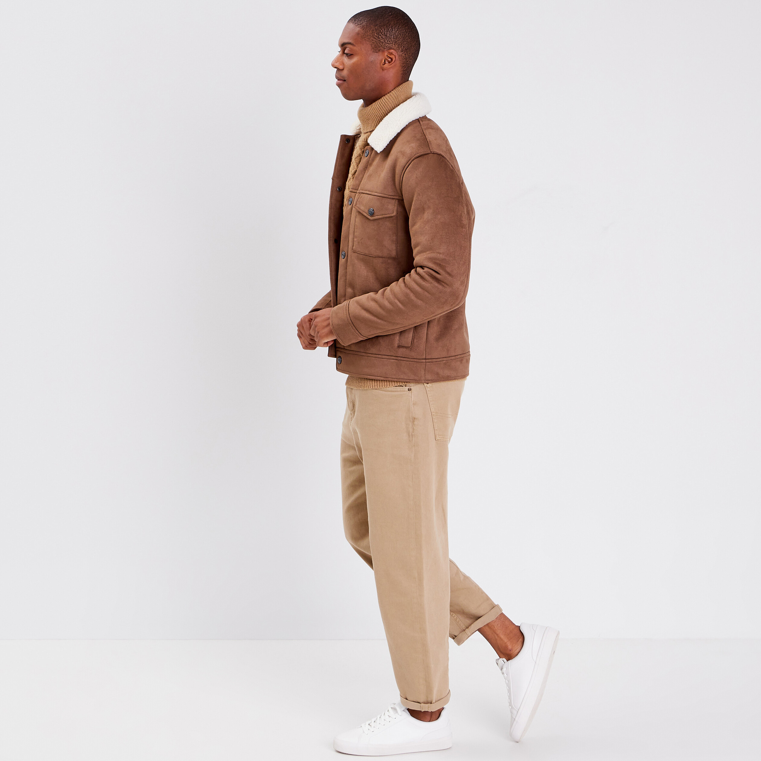 Veste droite à col aviateur marron homme