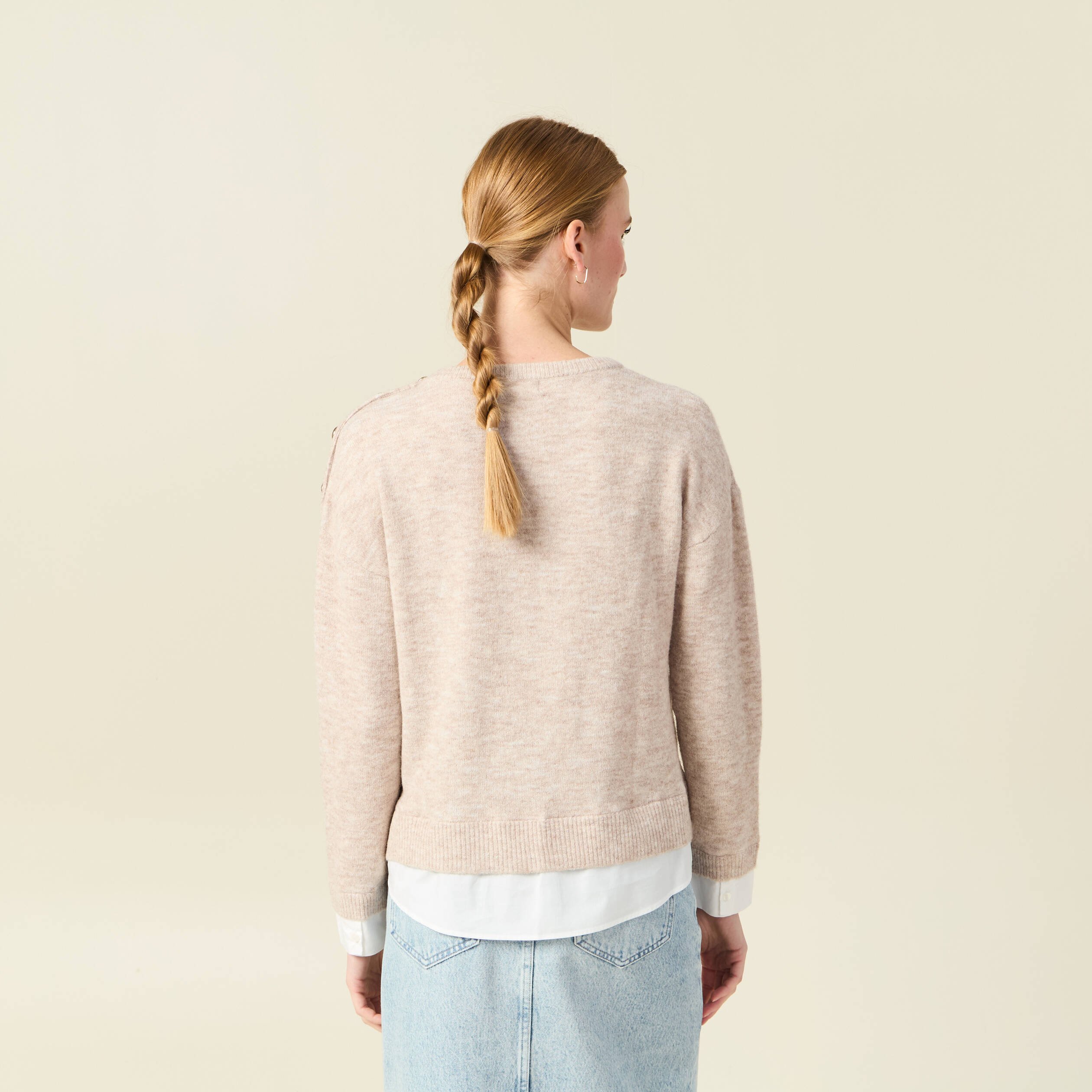 pull manches longues 2 en 1 creme femme Pull manches longues 2-en-1 creme femme