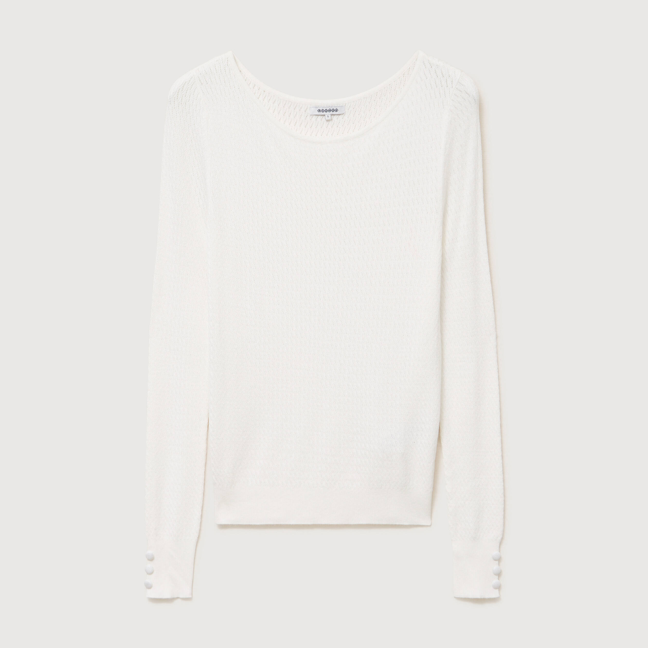 Pull droit col bateau manches longues ecru femme