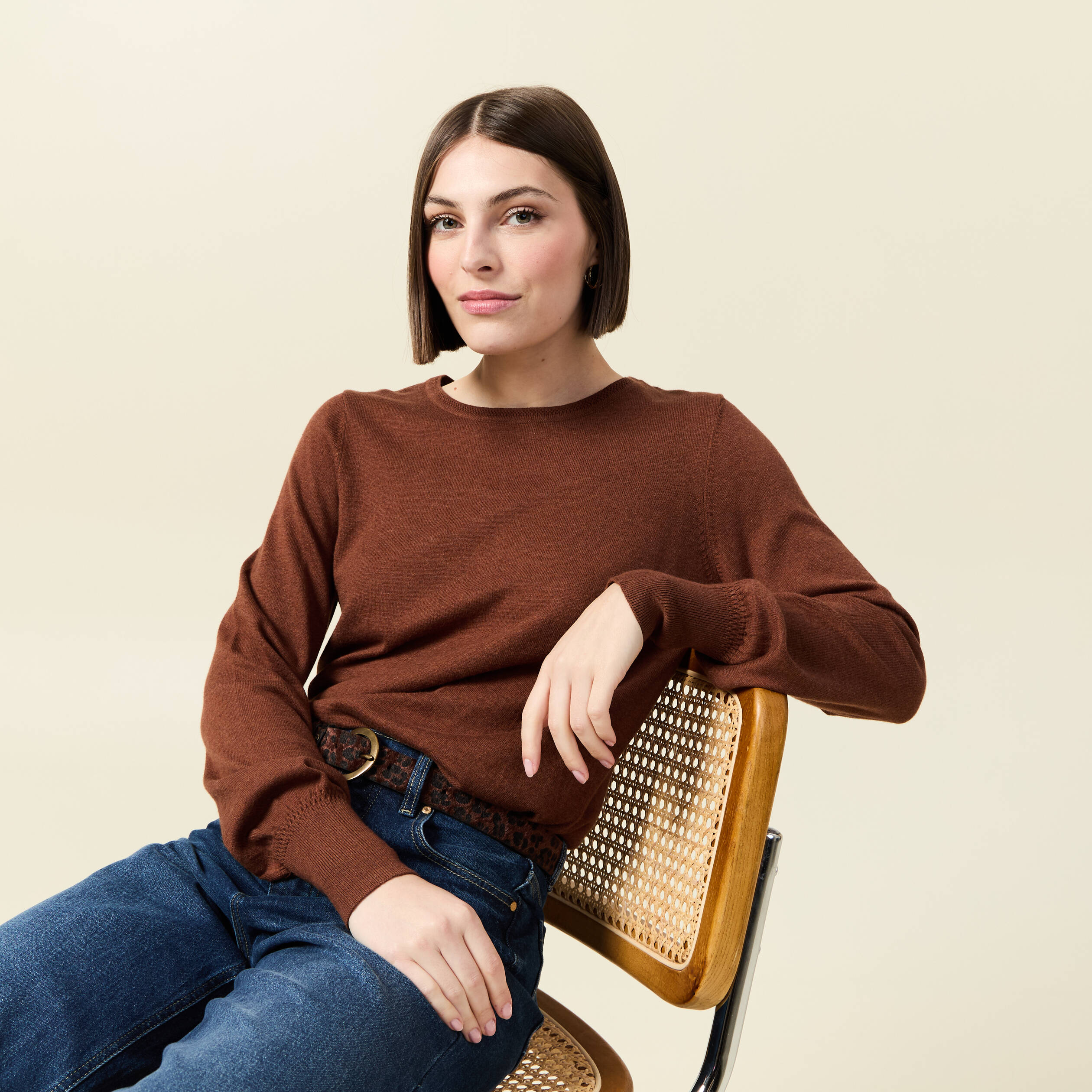 pull manches longues marron fonce femme Pull manches longues marron foncé femme