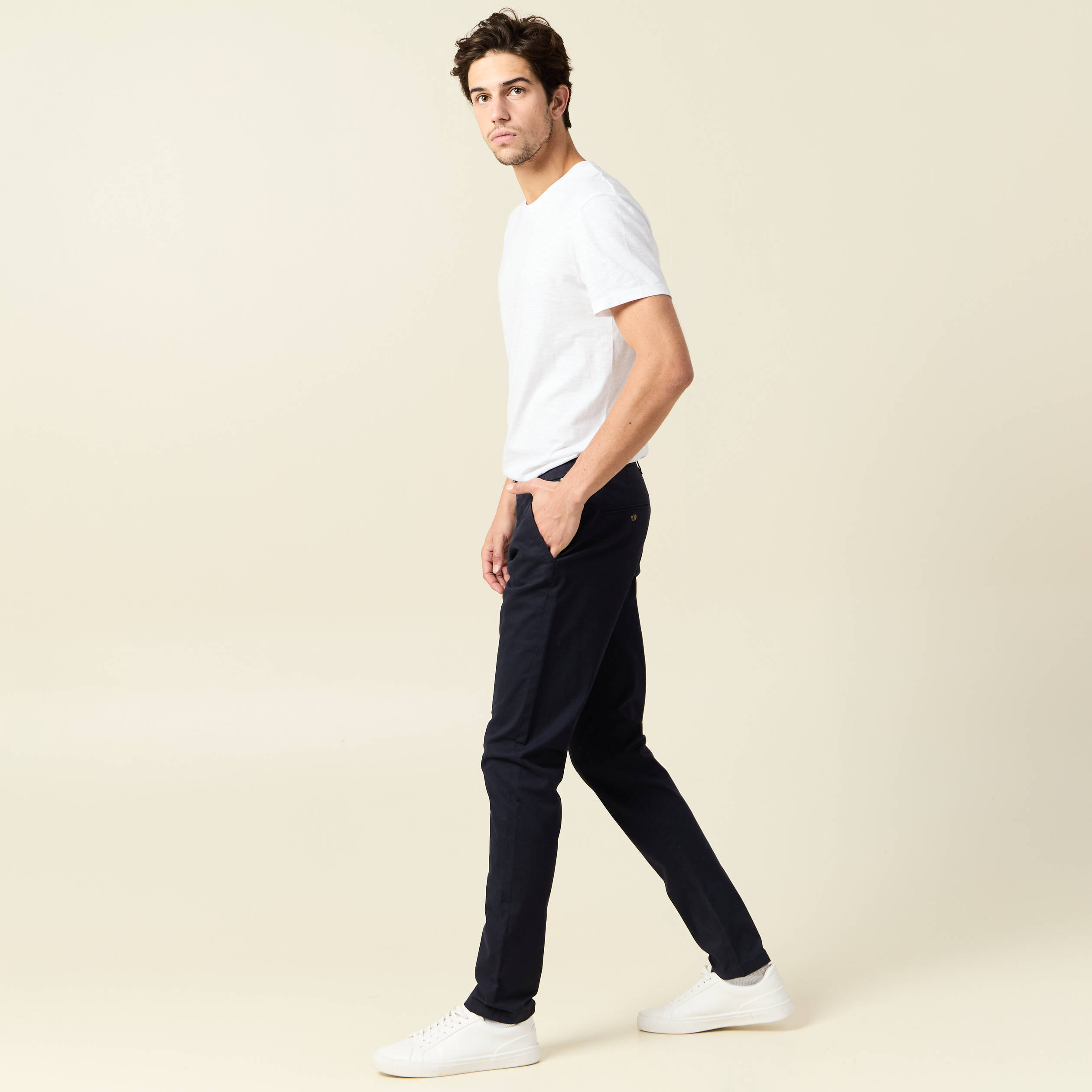 Pantalon chino longueur 32 bleu fonc&eacute; homme