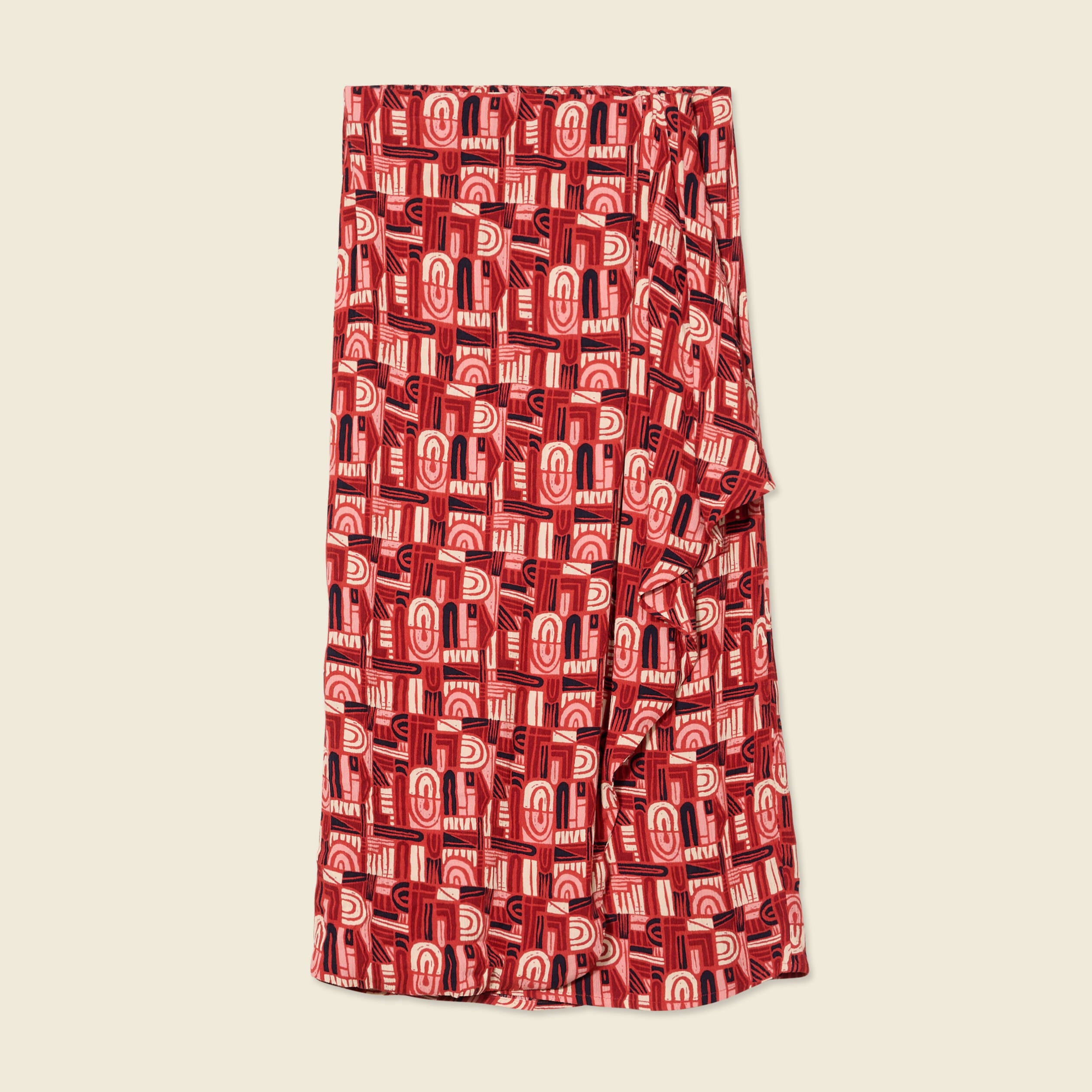 Jupe midi portefeuille fluide rouge fonc&eacute; femme